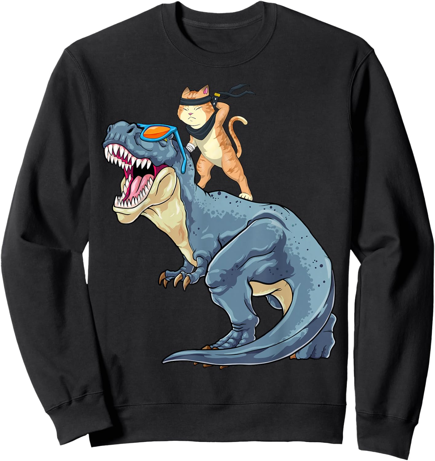 Samurai Cat Shirt - Retro Ninja Japanese Cat Dinosaur T-Rex Sweatshirt - Sweatshirt | Black