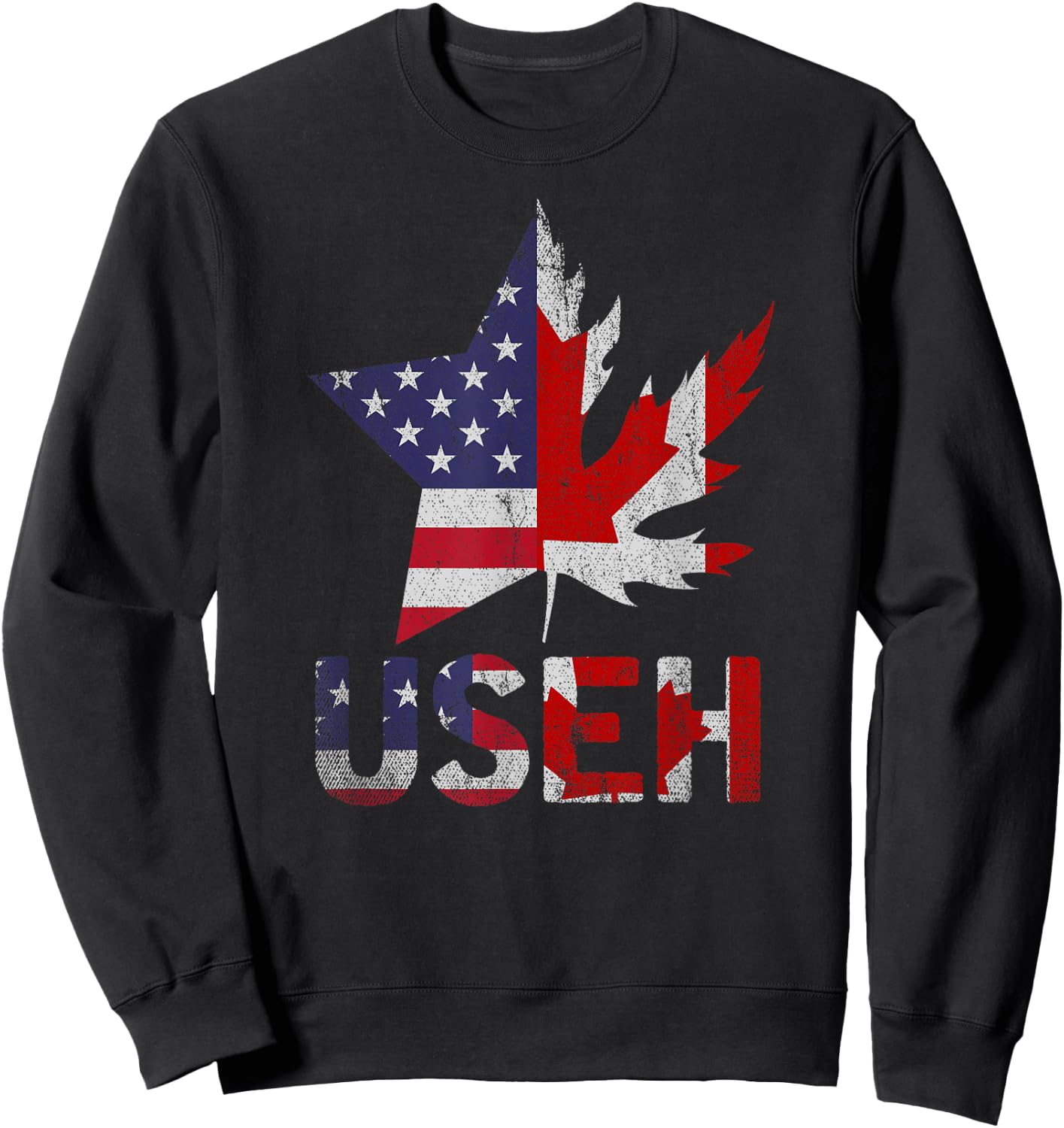 USEH Patriotic USA Star Canadian Maple Leaf Canada Sweatshirt - Sweatshirt | Black