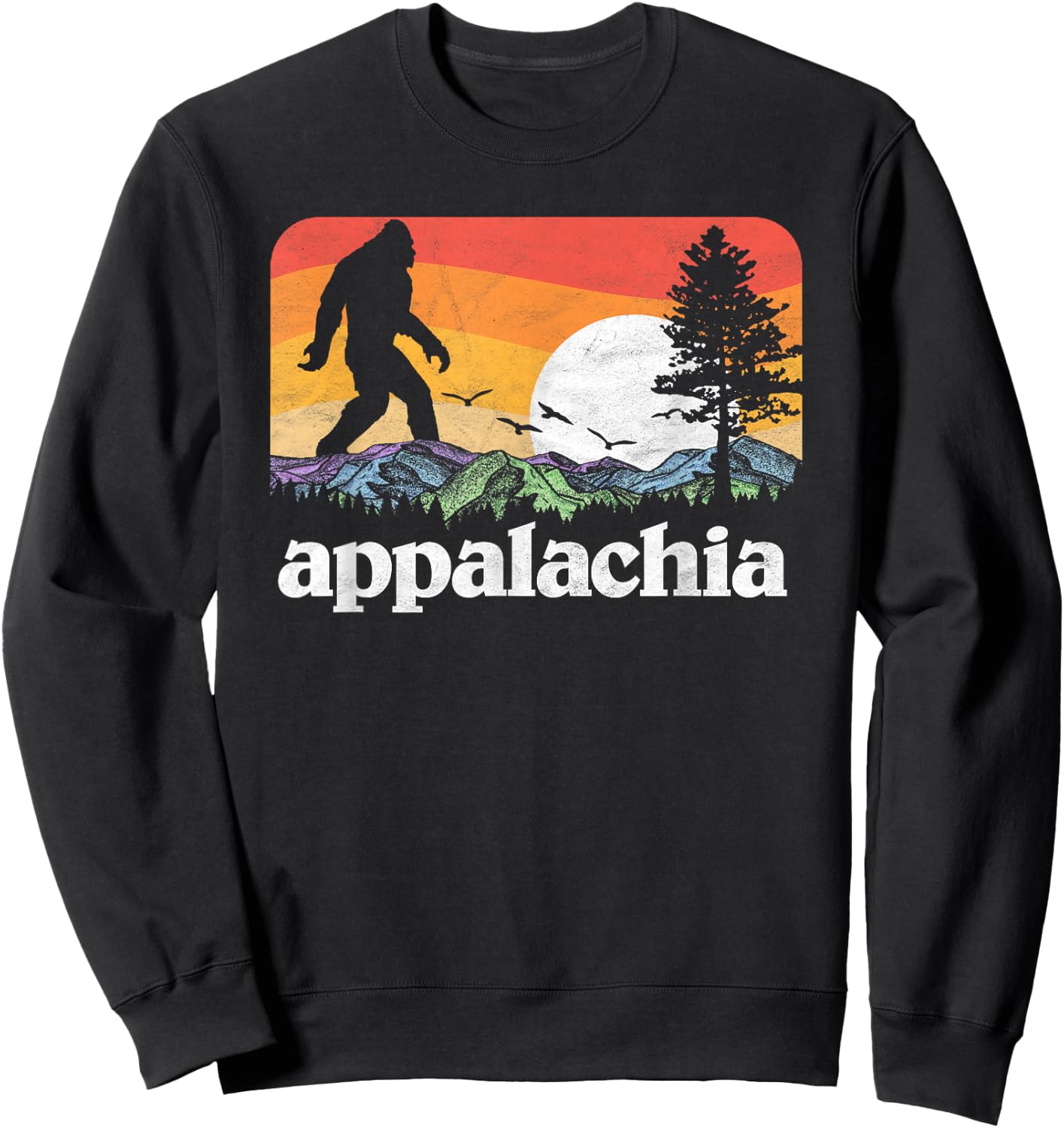 Retro Appalachia Bigfoot Mountain & Trees Nature Outdoors Sweatshirt - Sweatshirt | Black