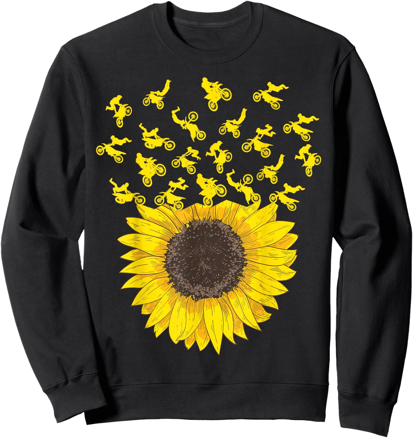 Motocross Sunflower Gift Biker and Dirt Bike Lover Sweatshirt - Sweatshirt | Black