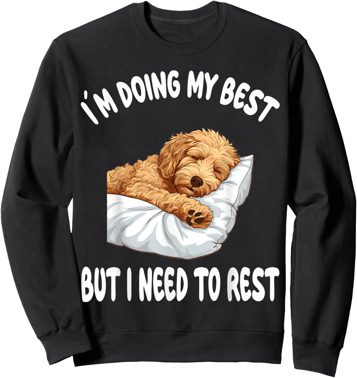 Goldendoodle Dog Pet Pajamas Nightgown Sleeping Napping Men Women Girls Kids Sweatshirt - Sweatshirt | Black