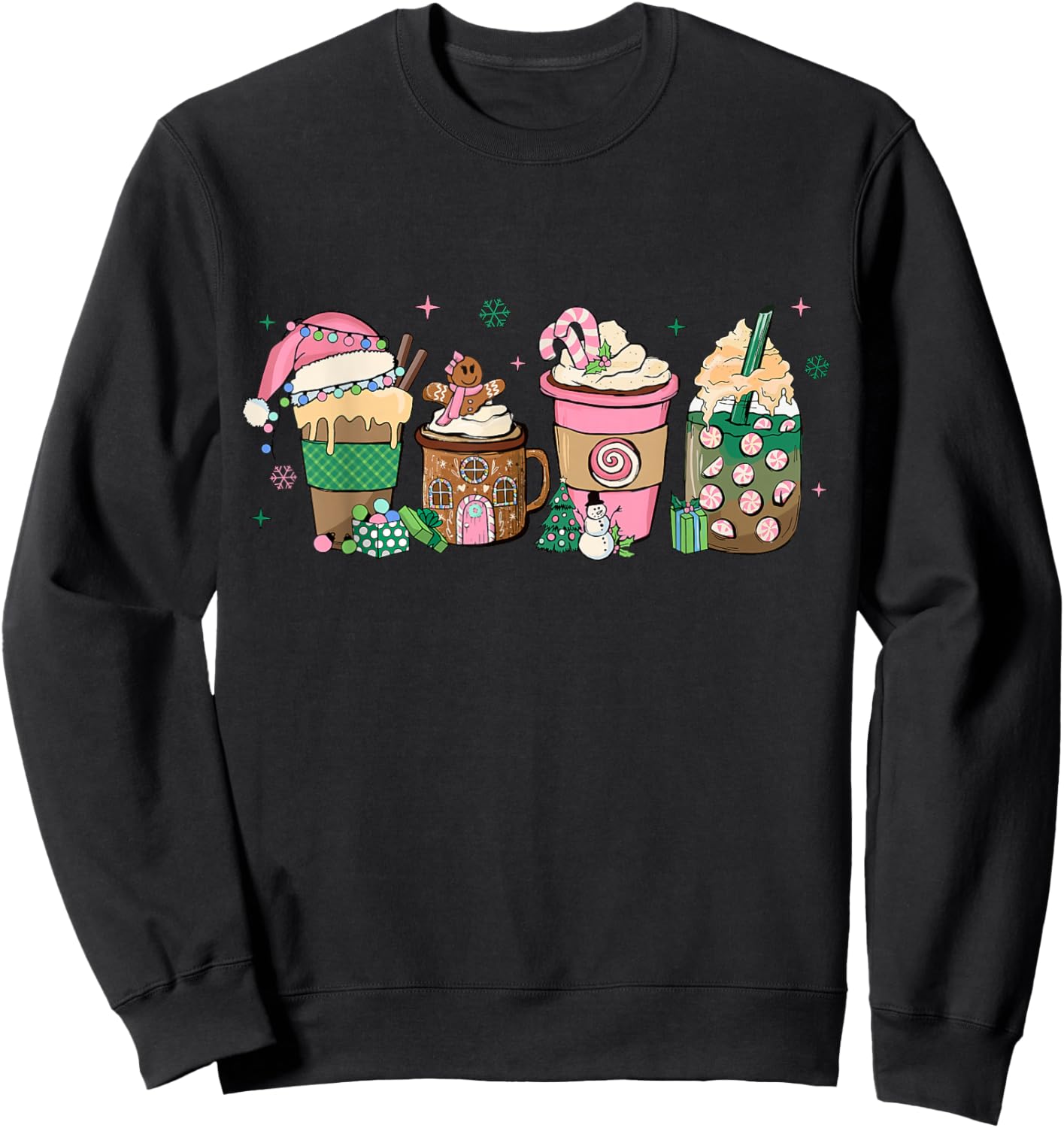 Coffee Christmas Gingerbread Pink Women Latte Cozy Winter Sweatshirt - Sweatshirt | Black