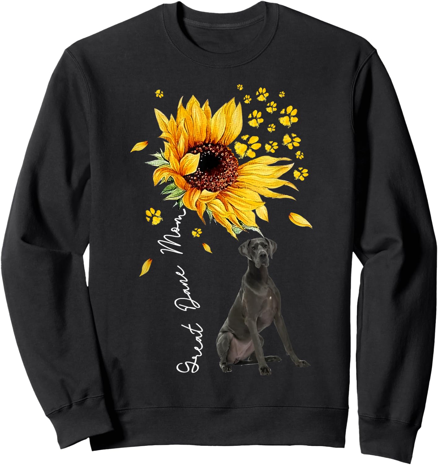 Sunflower Great Dane Mom Dog Lover Mother’s Day Sweatshirt - Sweatshirt | Black