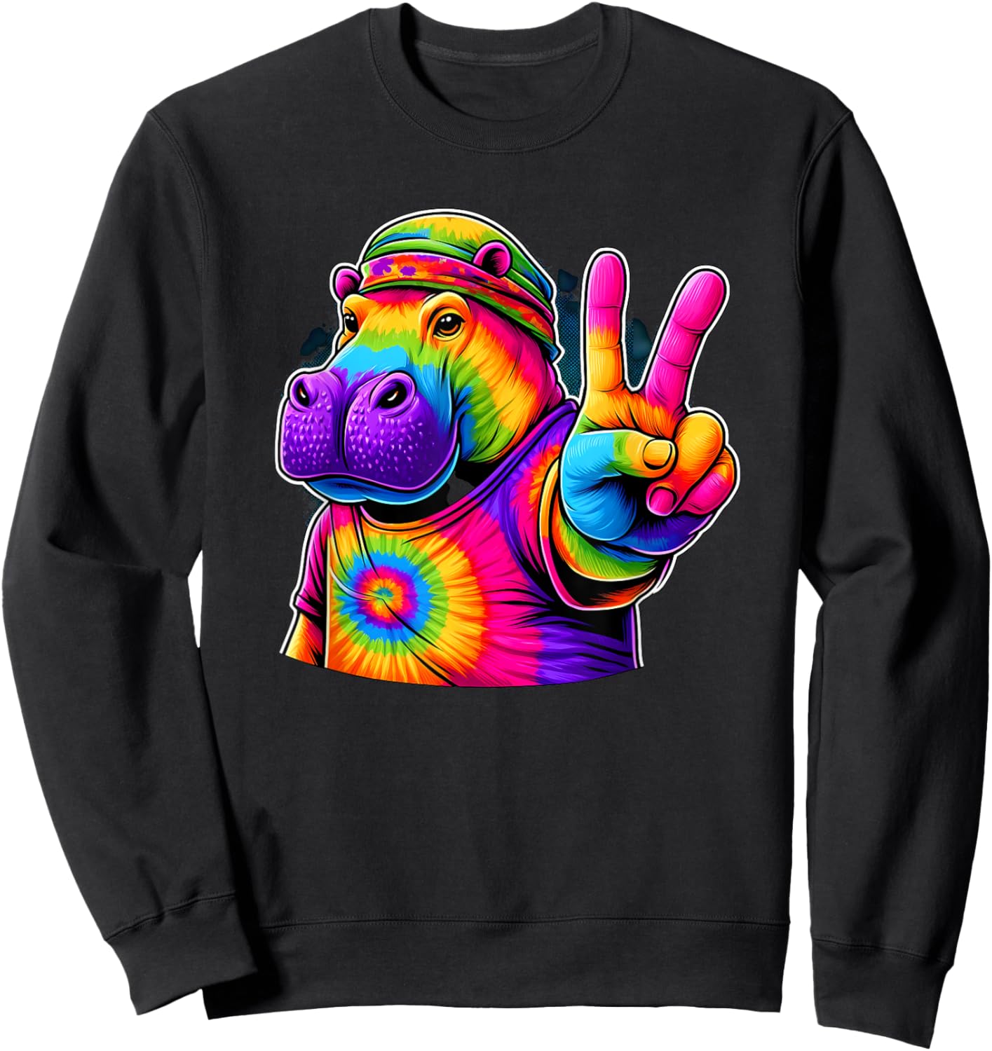 Peace Sign Tie Dye Hippo Sweatshirt - Sweatshirt | Black