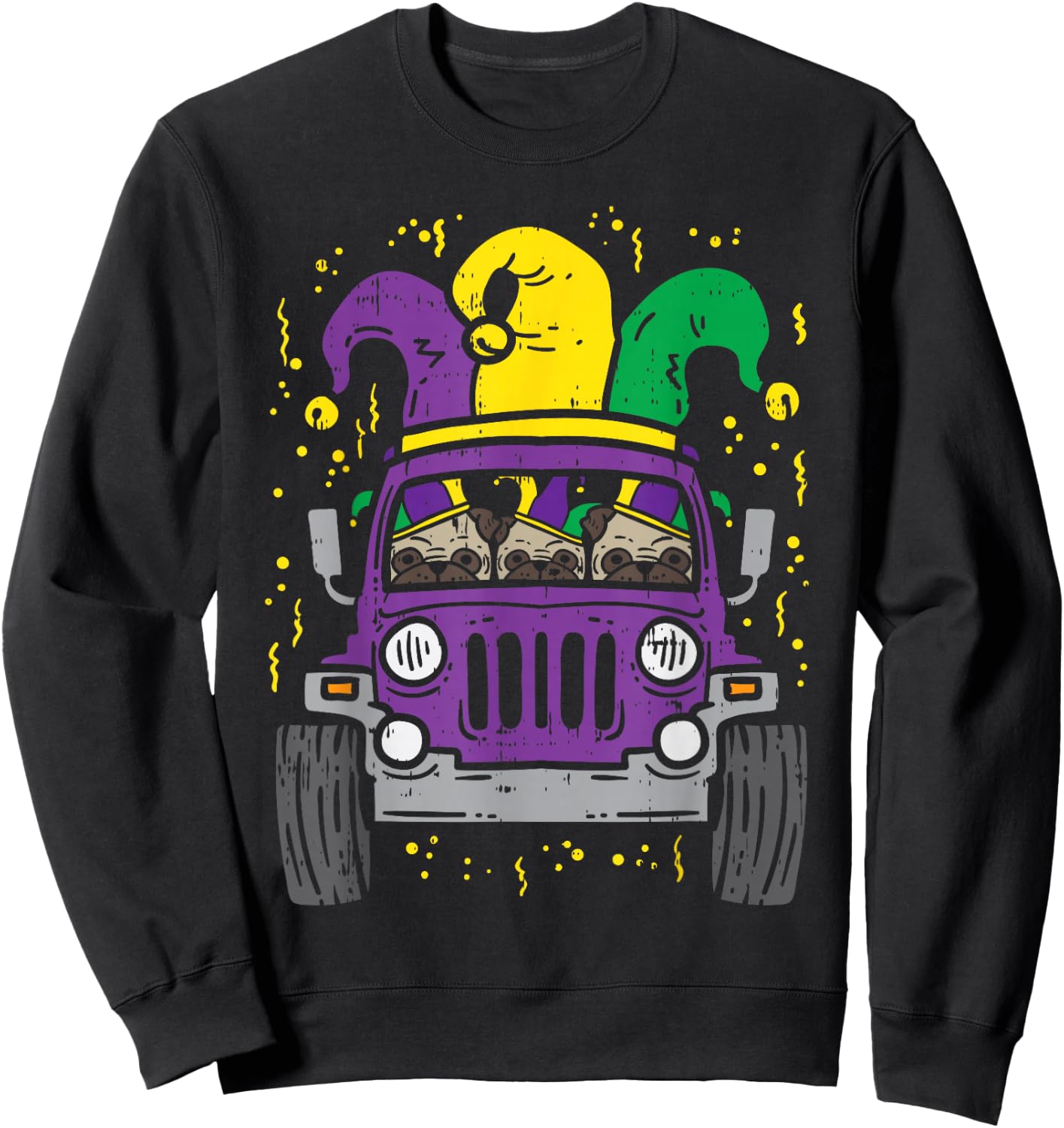 Mardi Gras Monster Truck Jester Pug Carnival Dog Owner Boys Sweatshirt - Sweatshirt | Black