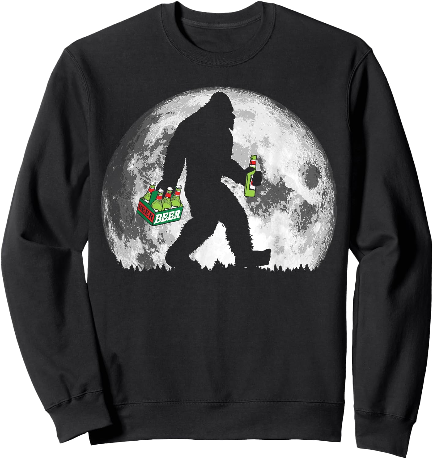 Bigfoot Beer Drinker Full Moon Retro Minimalist Sweatshirt - Sweatshirt | Black