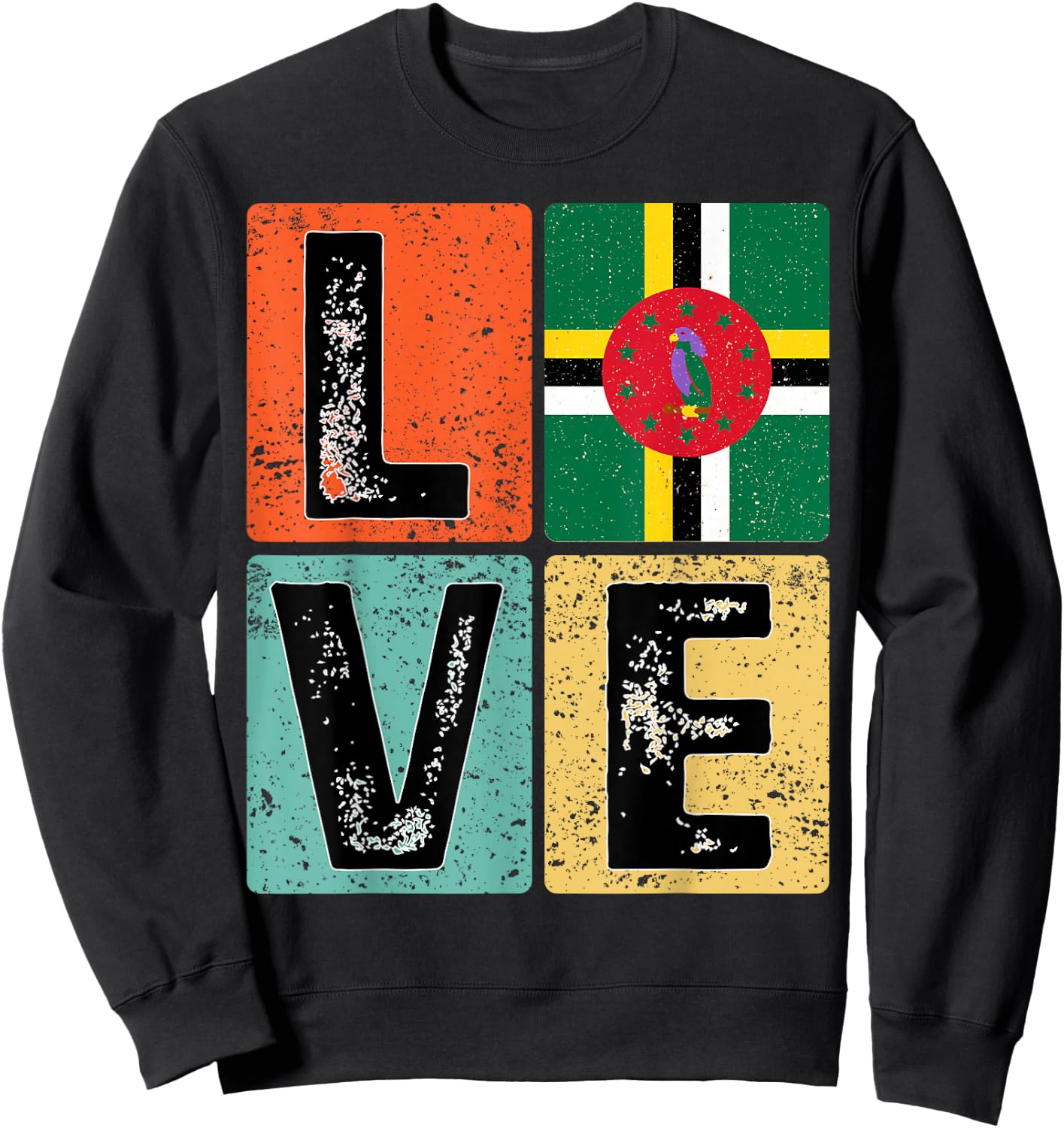 Vintage Retro I Love Dominica Flag for Dominican Pride Gift Sweatshirt - Sweatshirt | Black