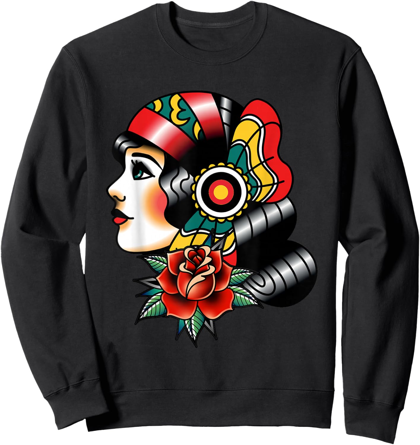 Lady Head American Traditional Tattoo Old School Sweatshirt - Sweatshirt | Black