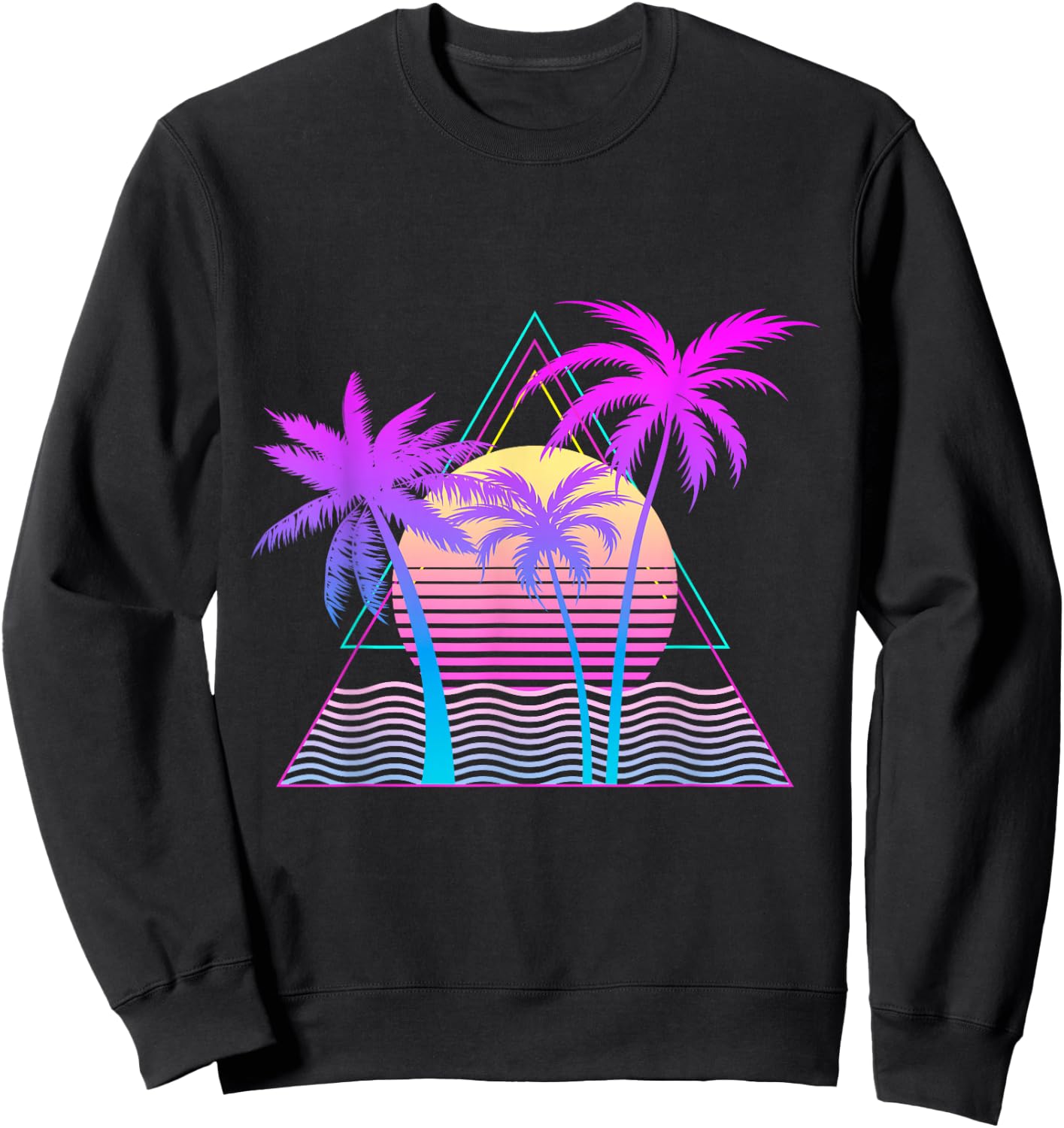 Retro 1980s 1990s Vaporwave Palm Trees Beach Sunset Surf Art Sweatshirt - Sweatshirt | Black