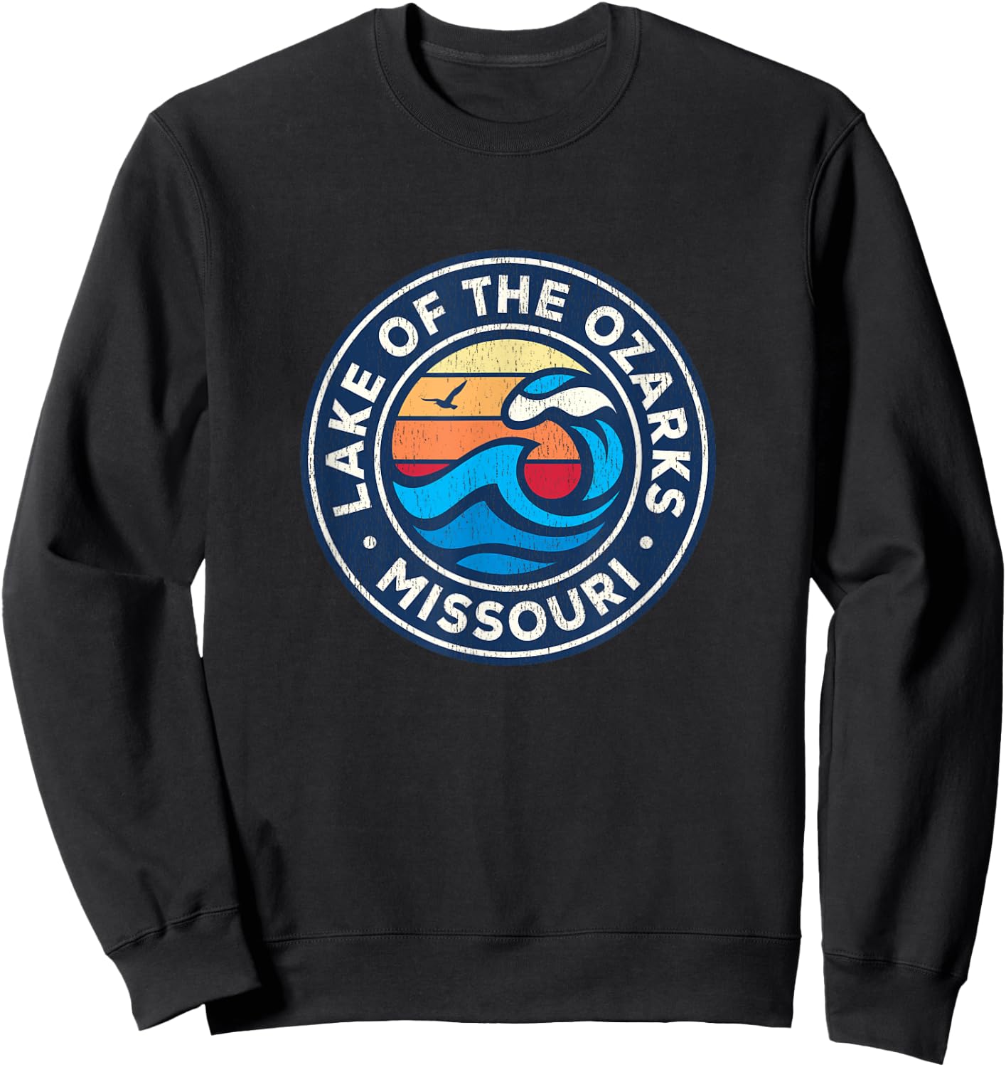 Lake of the Ozarks Missouri MO Vintage Nautical Waves Design Sweatshirt - Sweatshirt | Black