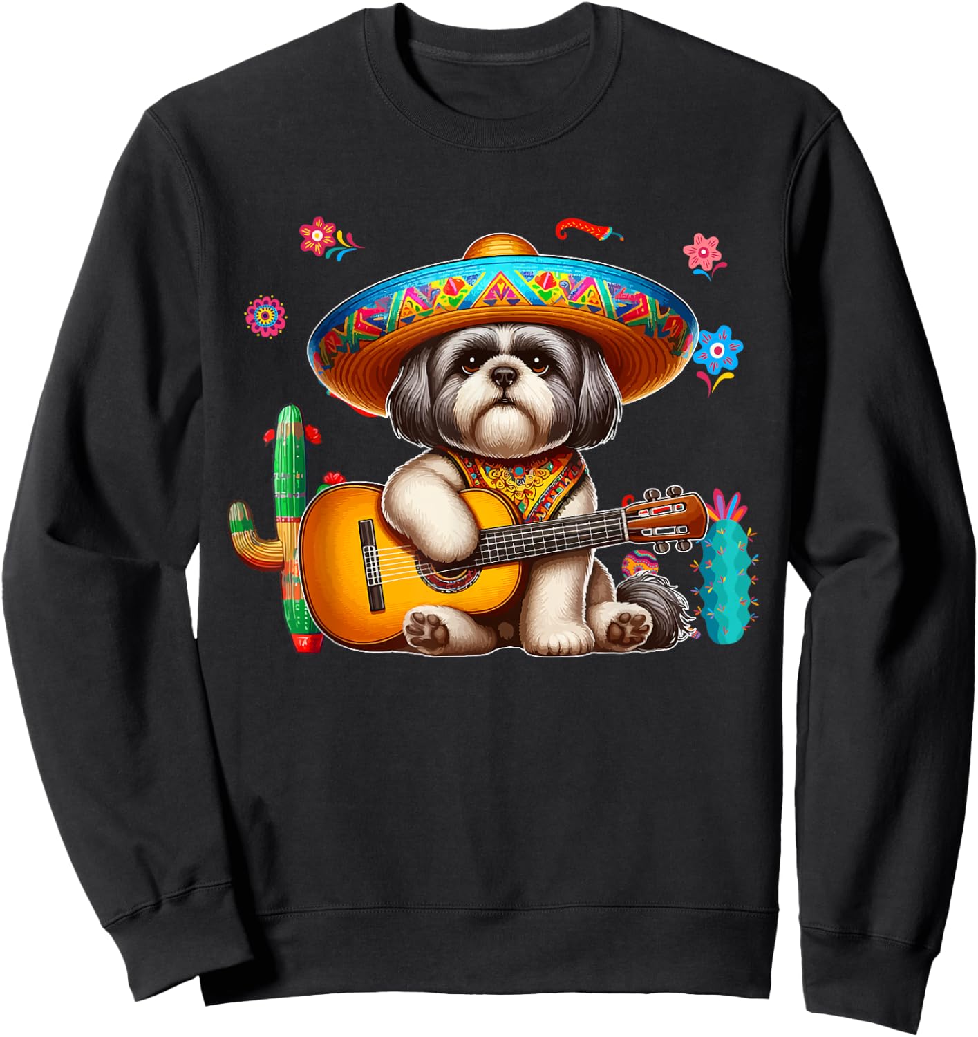 Shih Tzu Sombrero Mexican Guitar Cinco De Mayo Owner Sweatshirt - Sweatshirt | Black