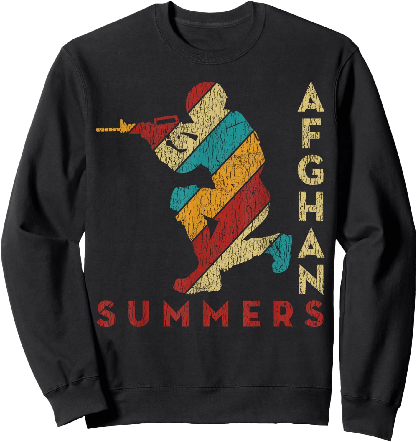 Vintage Soldier Afghan Summers Support Army Military Veteran Sweatshirt - Sweatshirt | Black