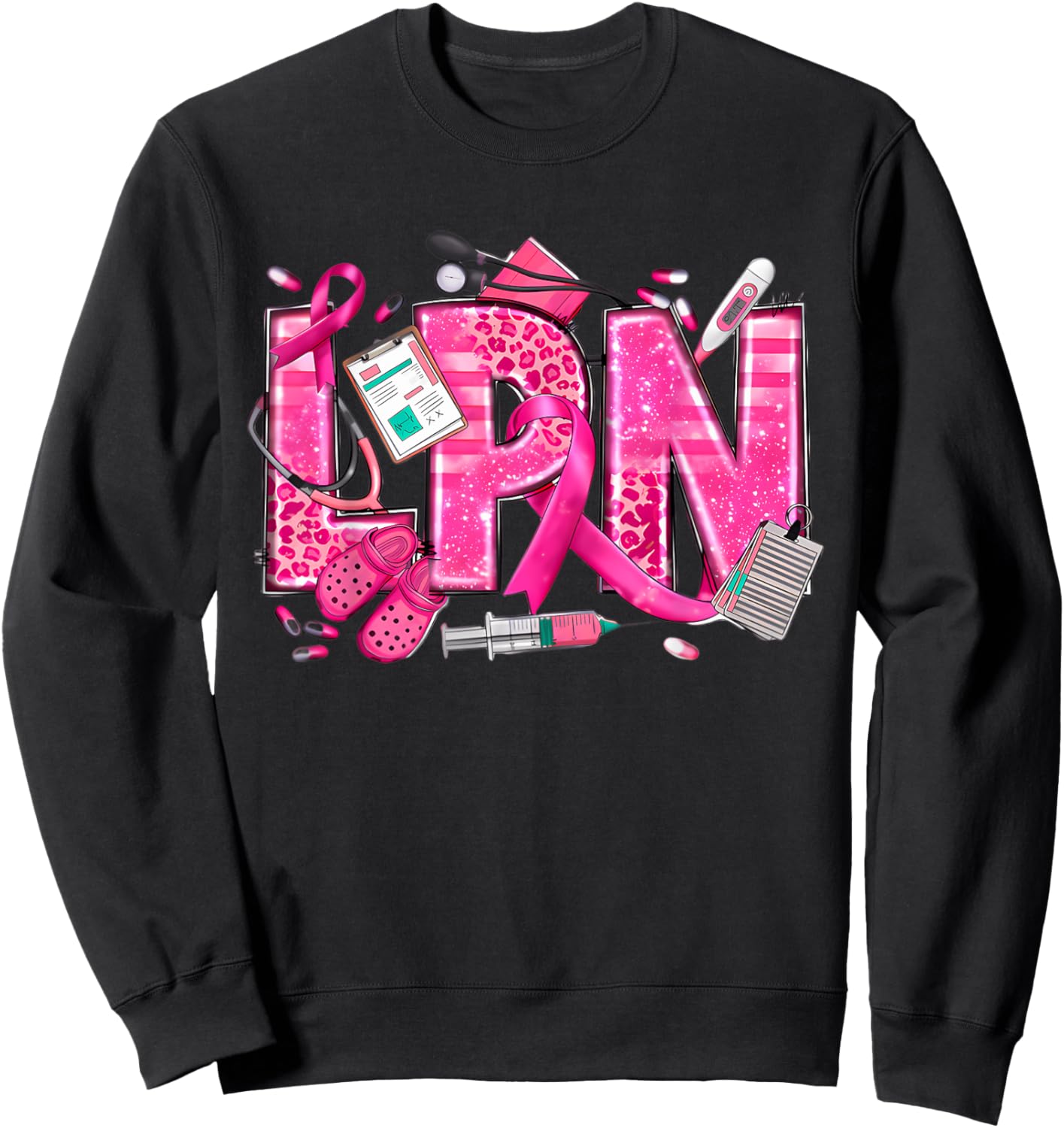 Nurse Breast Cancer Awareness Pink Ribbon Nursing Lpn Life Sweatshirt - Sweatshirt | Black