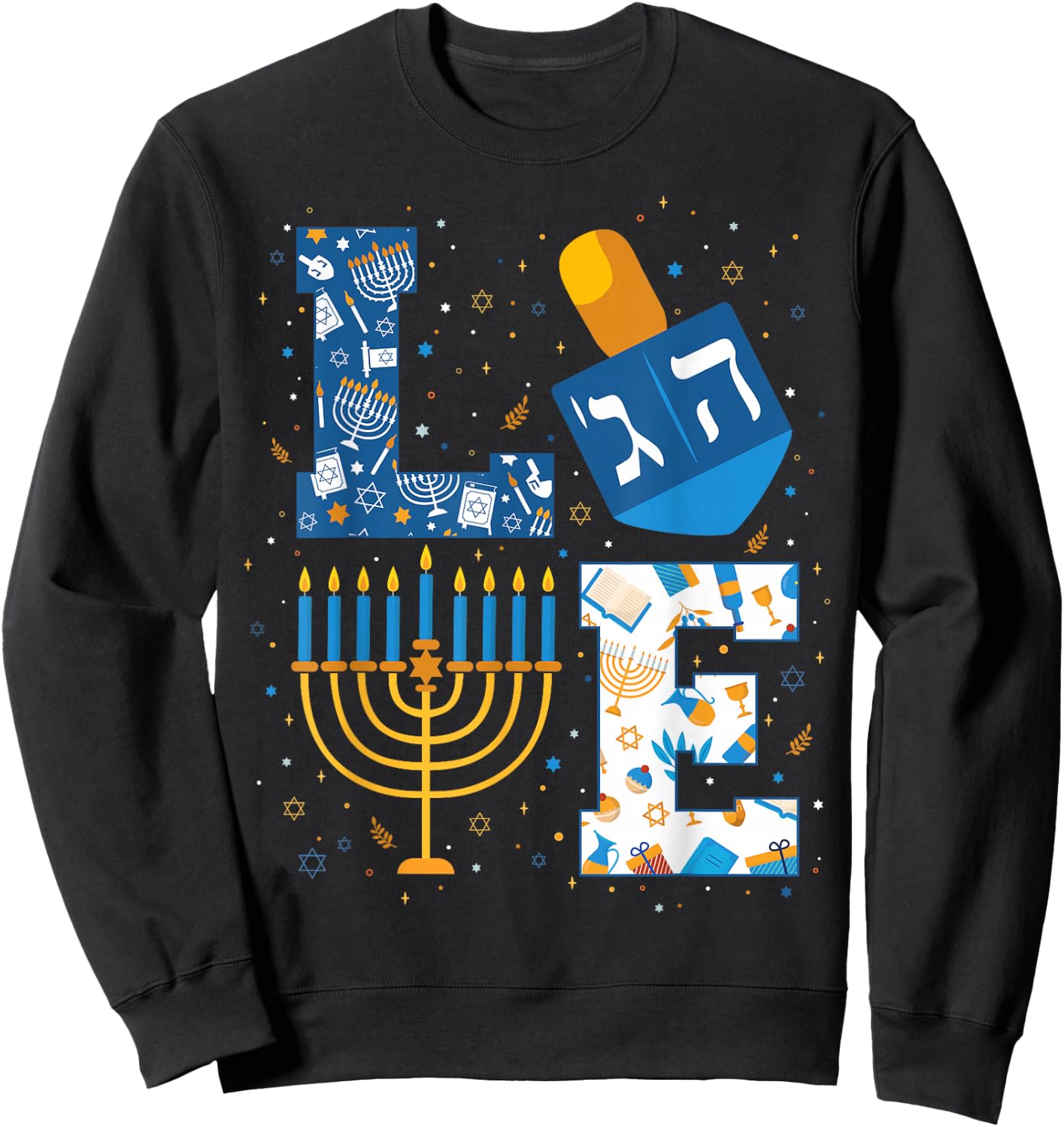 Hanukkah Love with Menorah for Jewish Christmas Holiday Sweatshirt - Sweatshirt | Black