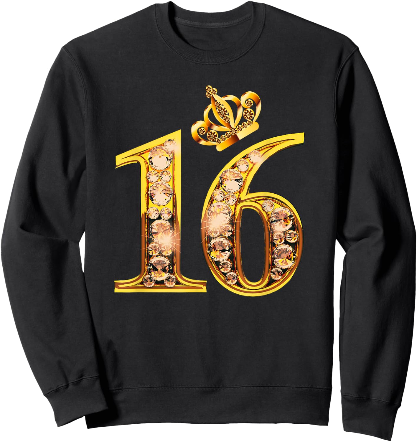 Queen of 16 Sweet Sixteen Gold Black 16th Birthday Girls Sweatshirt - Sweatshirt | Black