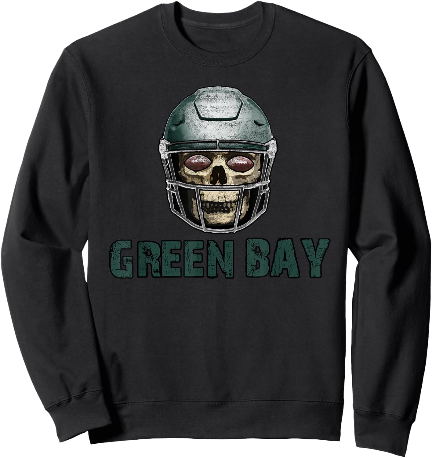 Green Bay Football Skull in Helmet Sweatshirt - Sweatshirt | Black