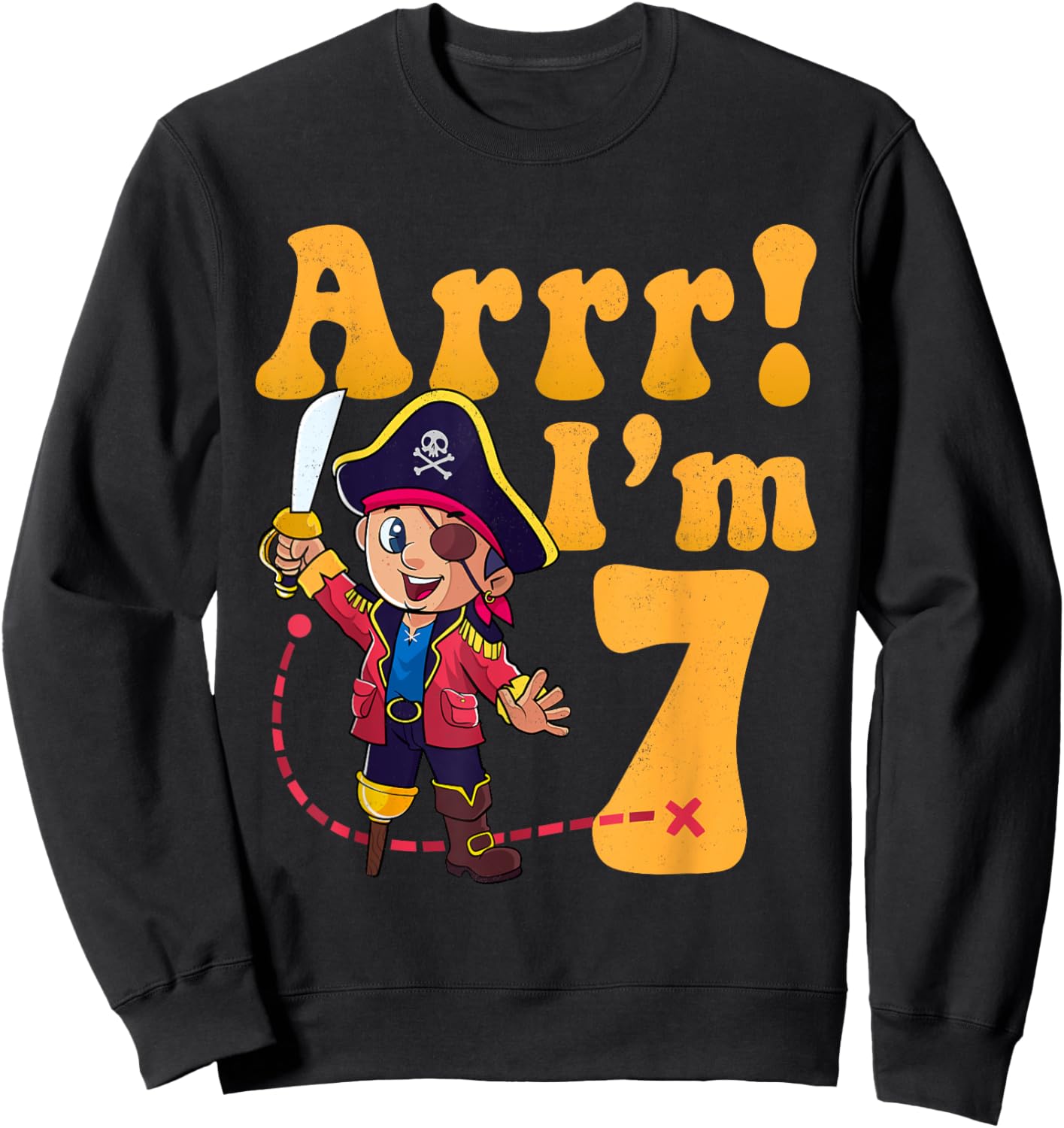 Kids 7th Pirate Birthday Party Arrr I'm 7 Seven Years Old Sweatshirt - Sweatshirt | Black