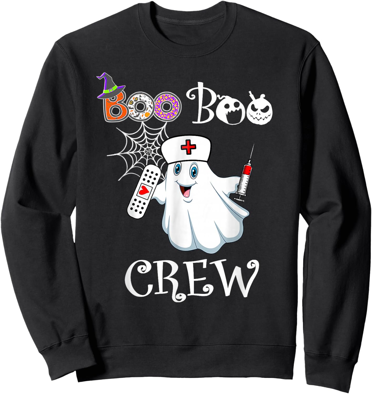 Boo Boo Crew Funny Ghost Paramedic EMT EMS Nurse Halloween Sweatshirt - Sweatshirt | Black