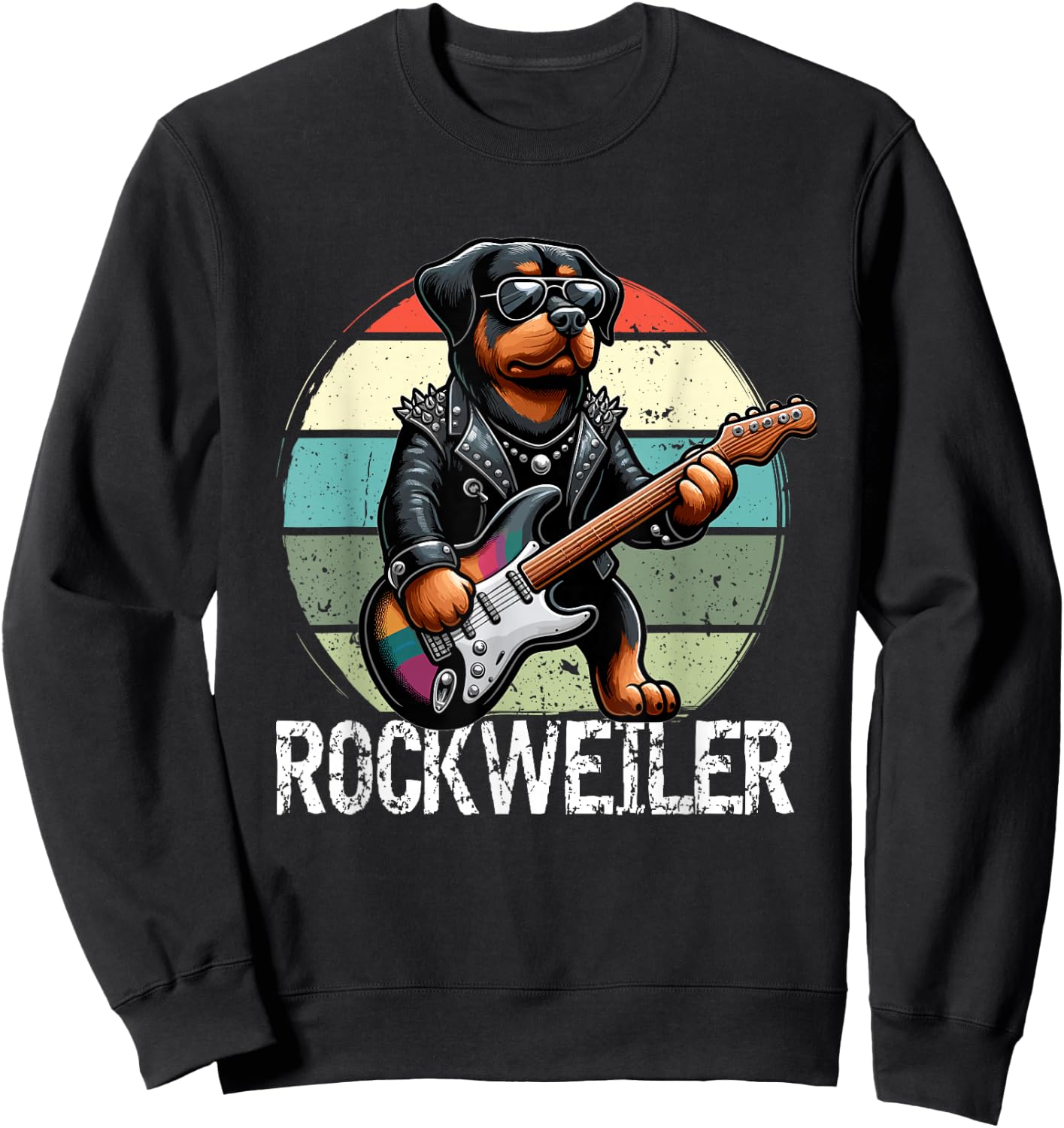Rockweiler Dog Retro Rock Men Rottweiler Sweatshirt - Sweatshirt | Black