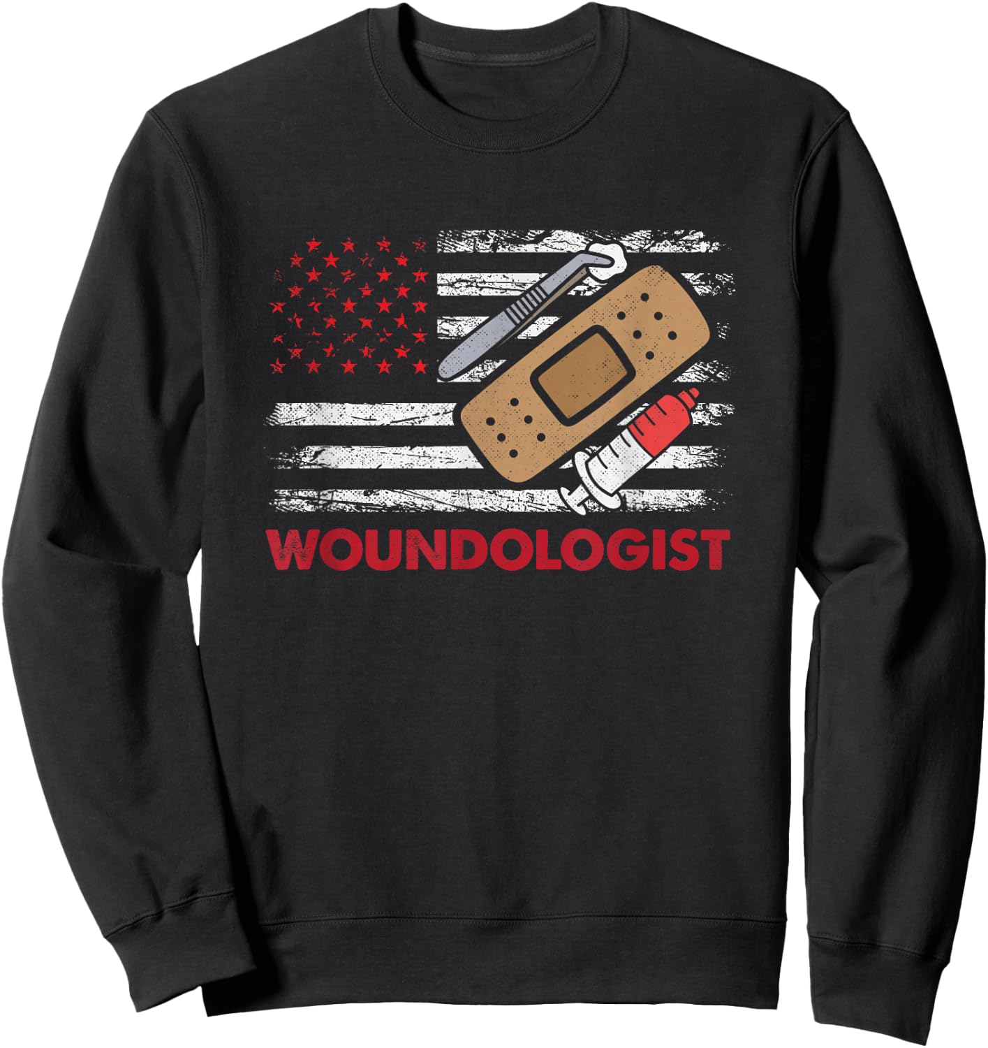 Wound Care Nurse Woundologist American Flag Ostomy Nurse Sweatshirt - Sweatshirt | Black