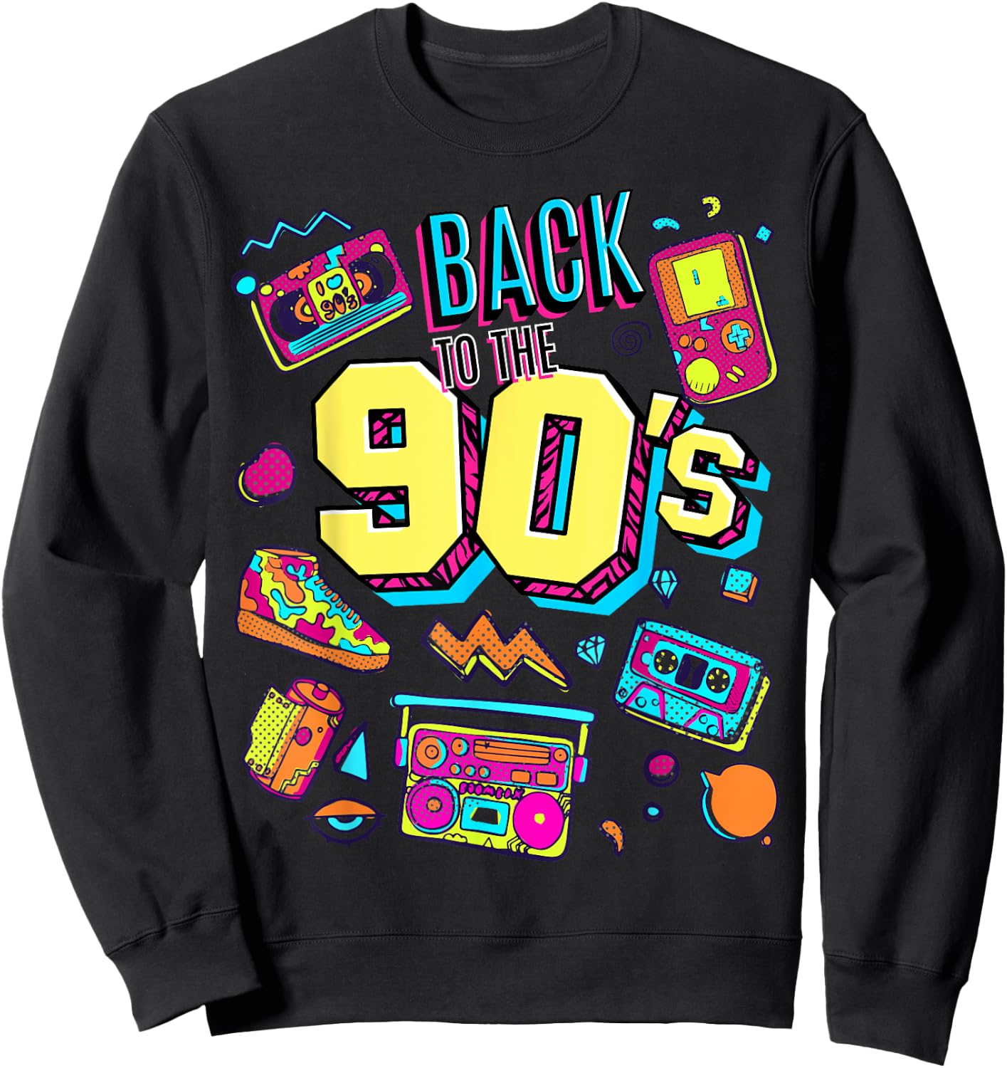 Men's Women's Kids Vintage Retro Back To 90's Graphic Design Sweatshirt - Sweatshirt | Black
