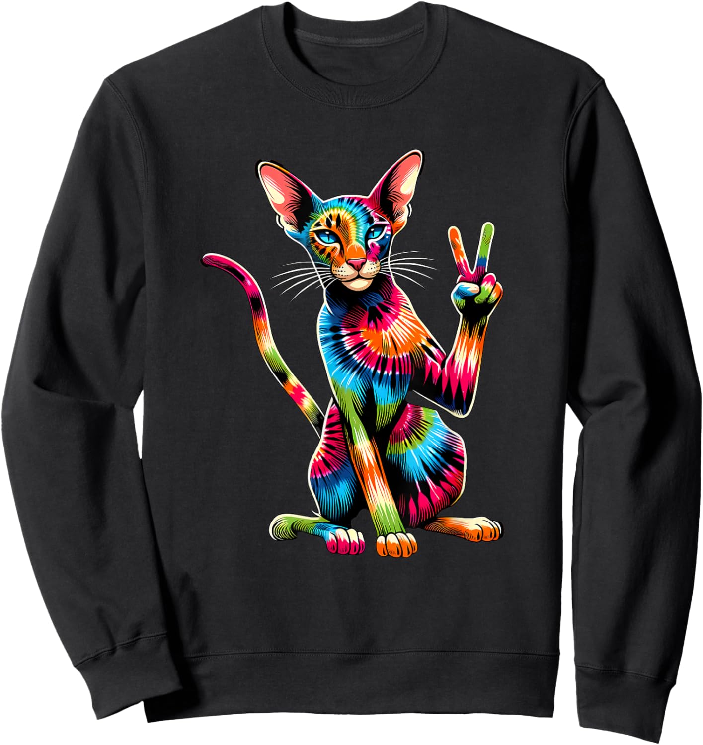 Peace Sign Tie Dye Oriental Shorthair Cat Sweatshirt - Sweatshirt | Black