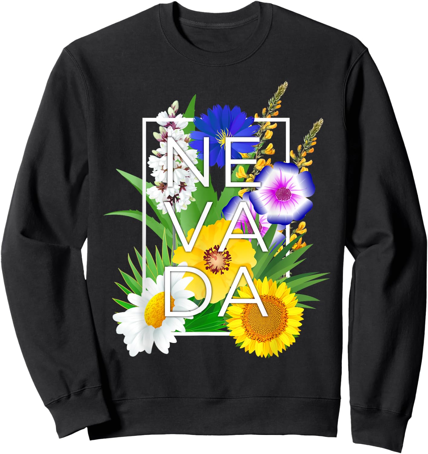 Flowers of Nevada Word Art - Nevadan State Pride Sweatshirt - Sweatshirt | Black