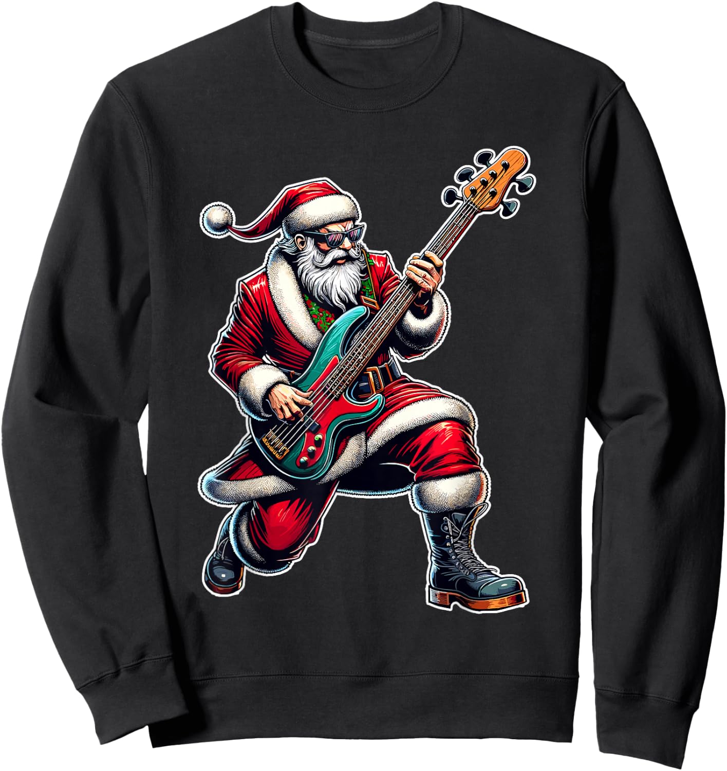 Christmas Bass Guitar Shirt Santa Bass Guitar Player Sweatshirt - Sweatshirt | Black
