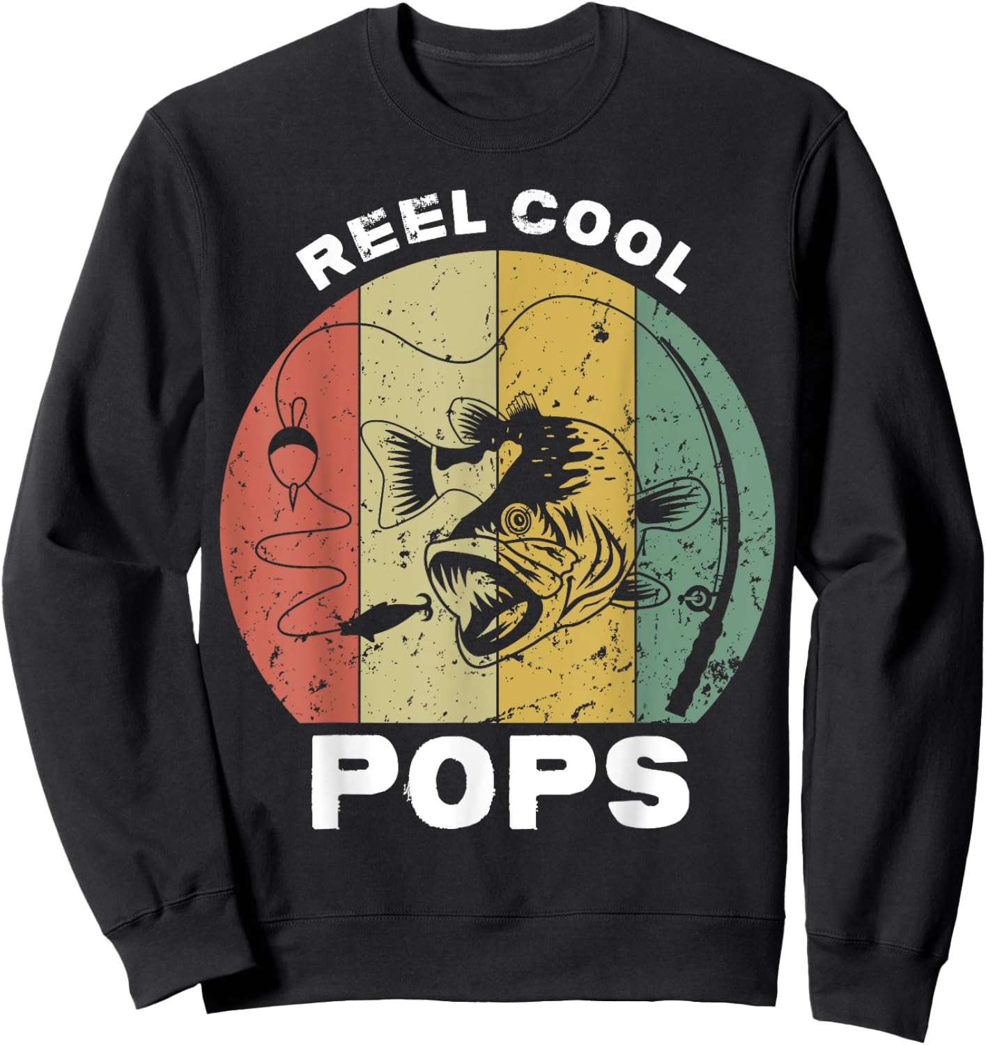 Vintage Reel Cool Pops Fishing Fathers Day Fisherman Grandpa Sweatshirt - Sweatshirt | Black