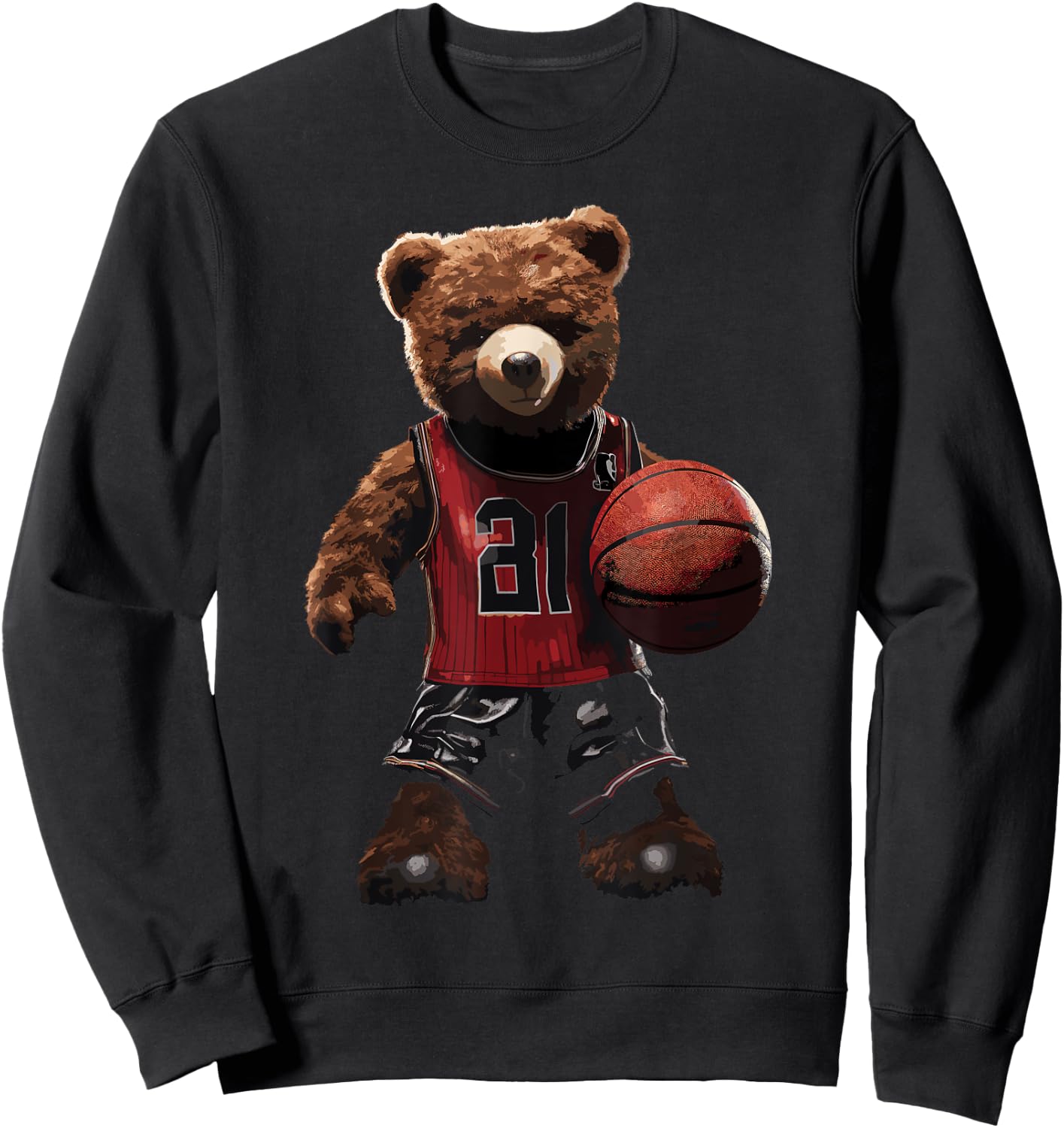 Cute teddy bear playing basketball Sport Women Kids Sweatshirt - Sweatshirt | Black