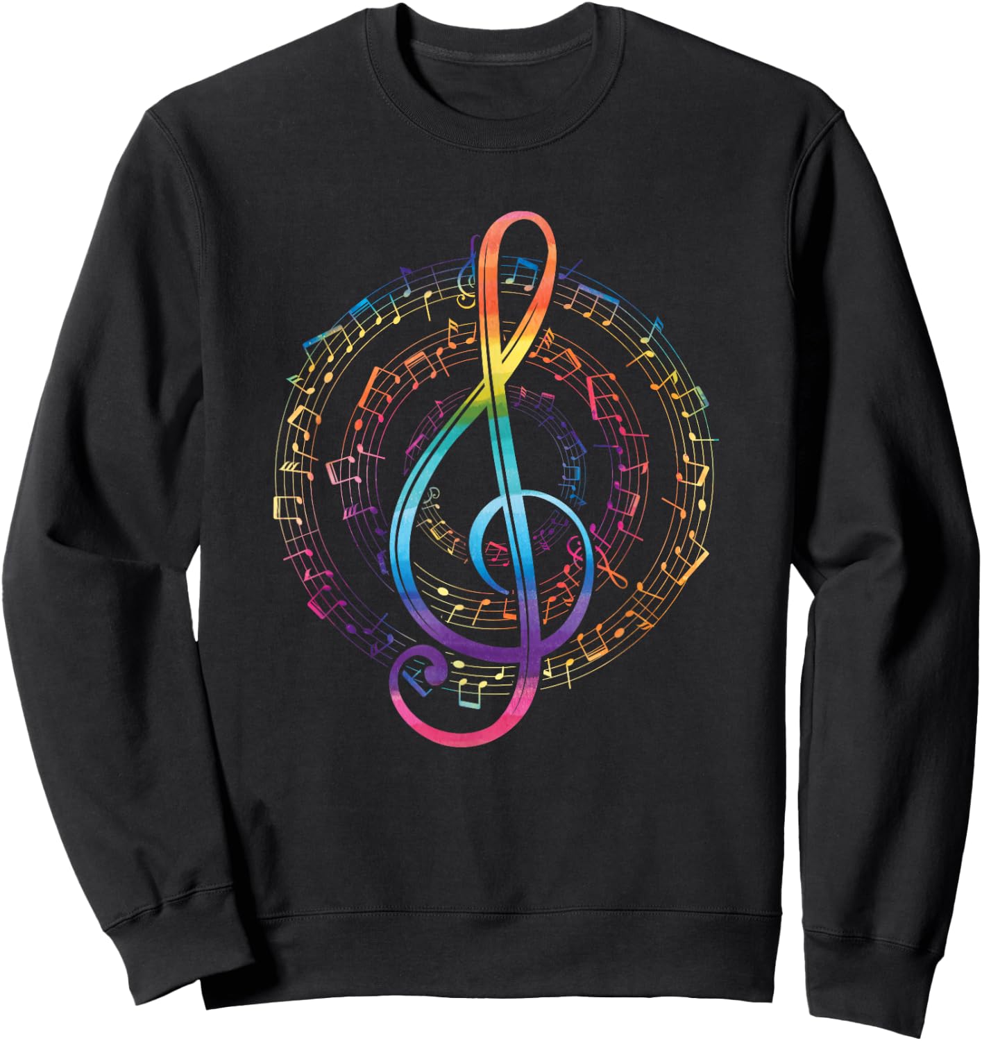 Rainbow Music Notes Treble Clef Sweatshirt - Sweatshirt | Black