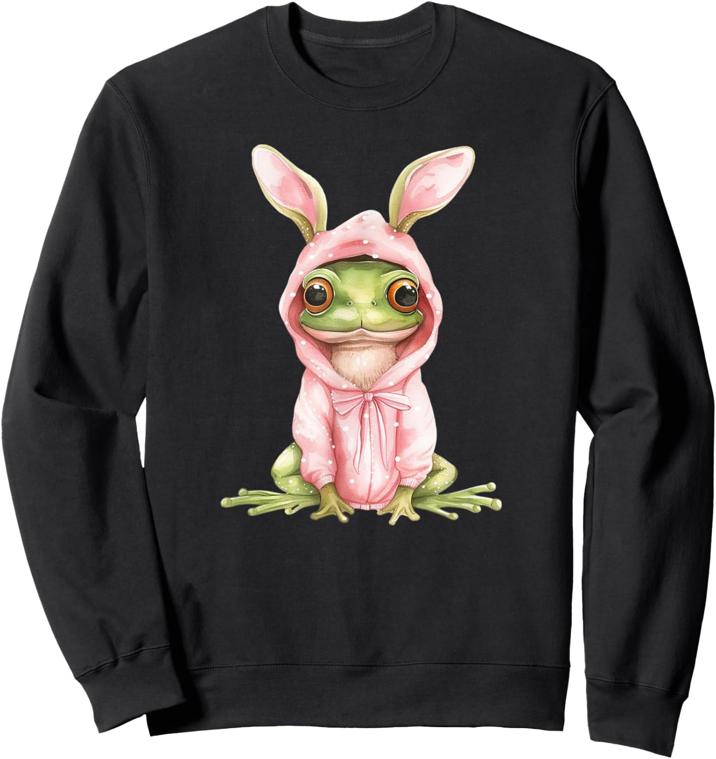 Frog Dressed As Bunny Rabbit Cute Spring Watercolor Easter Sweatshirt - Sweatshirt | Black