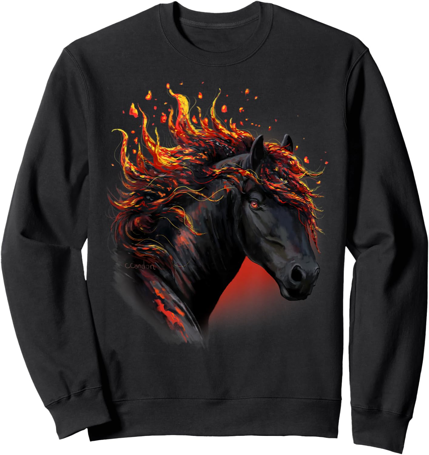 Fantasy Art- Cool Lava Black Horse - Horses - Black horse Sweatshirt - Sweatshirt | Black