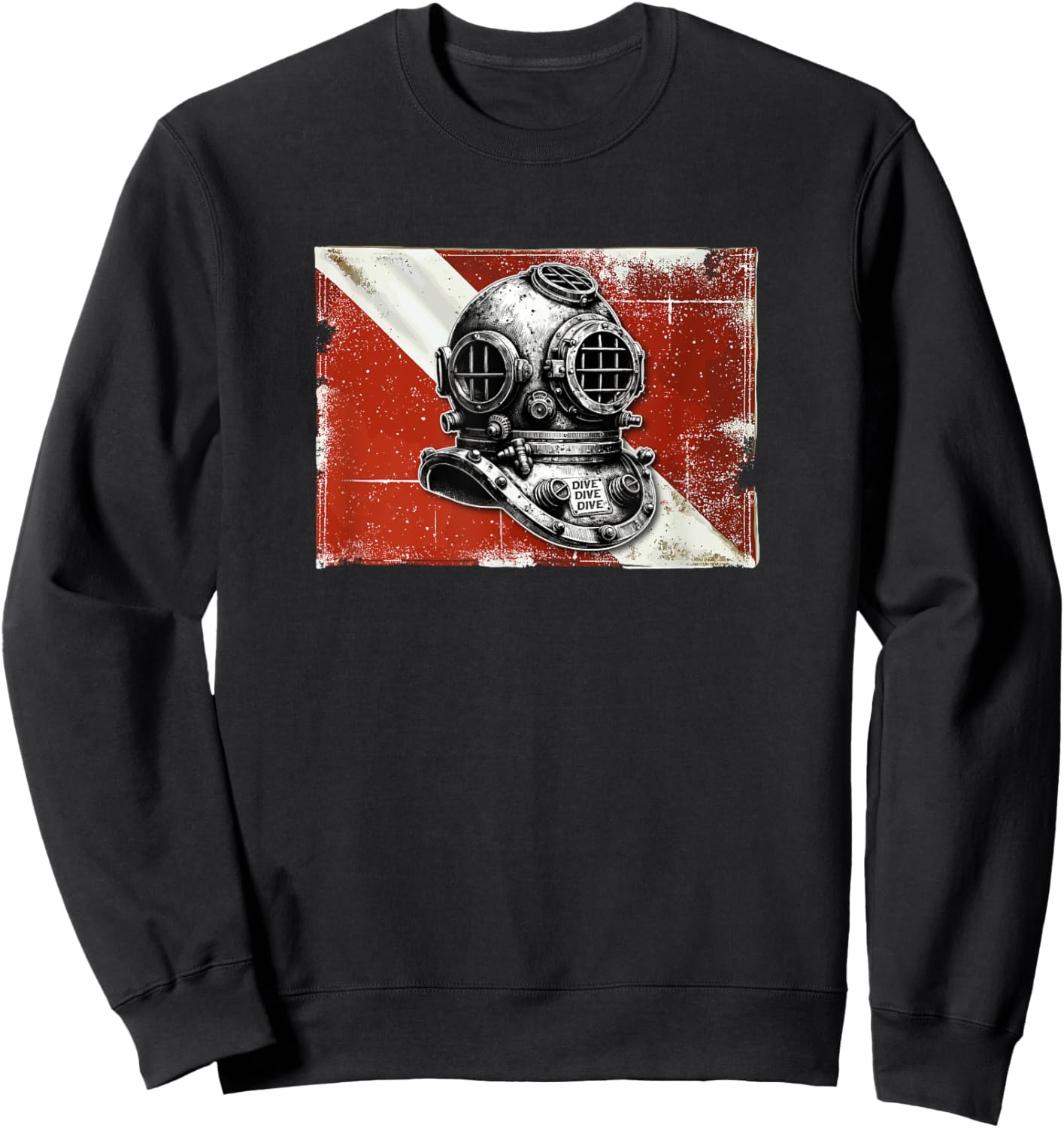 Vintage Scuba Dive Helmet Dive Flag | Funny Scuba Diving Sweatshirt - Sweatshirt | Black