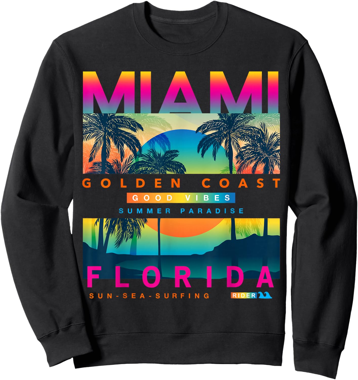 I Love Miami, Cool Miami Florida Colourful Sunrise Graphic Sweatshirt - Sweatshirt | Black