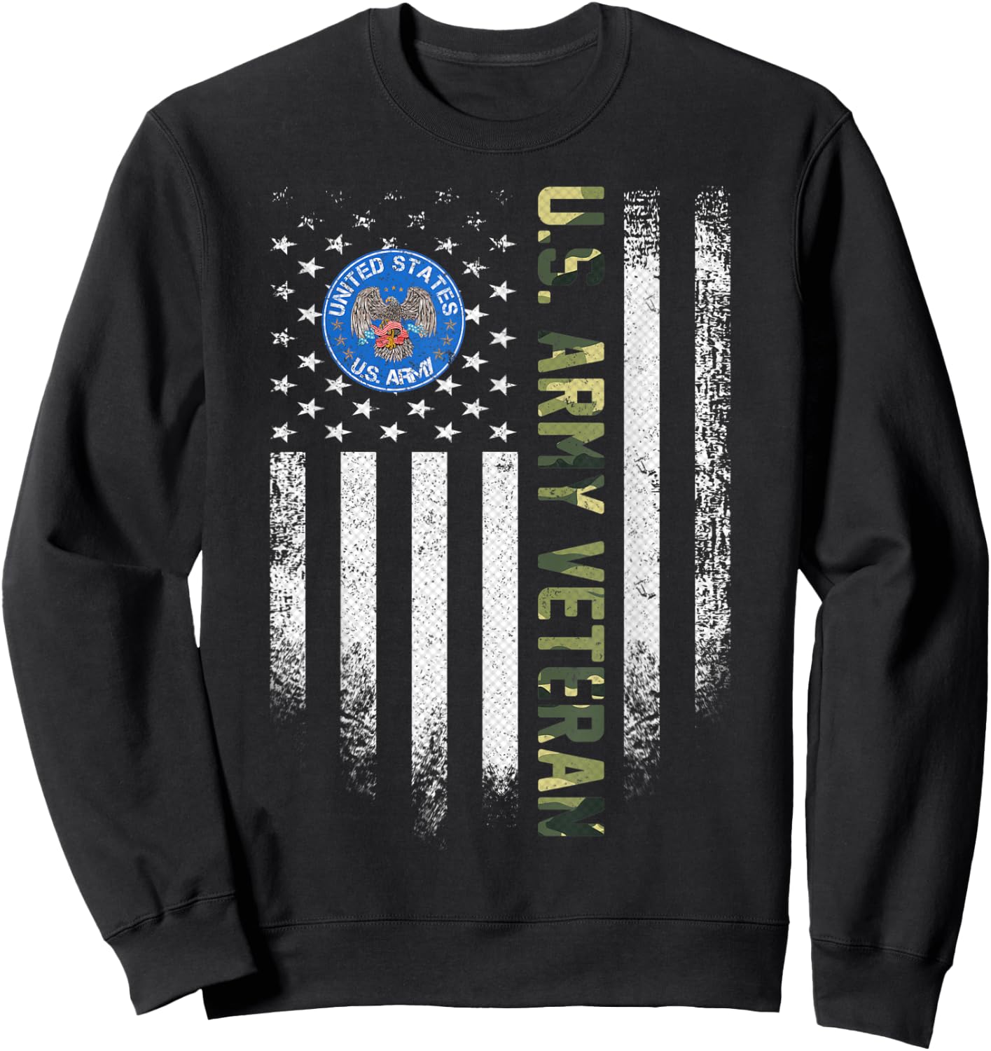 Vintage USA American Flag Proud US Army Veteran Funny Gift Sweatshirt - Sweatshirt | Black