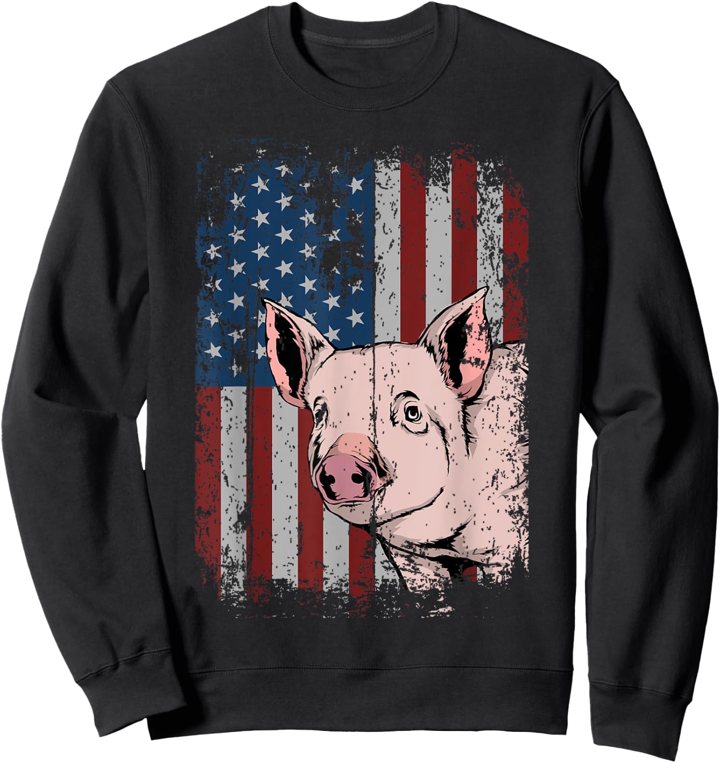 Pig American USA Flag Patriotic Pig Farm Gift Women Kids Men Sweatshirt - Sweatshirt | Black