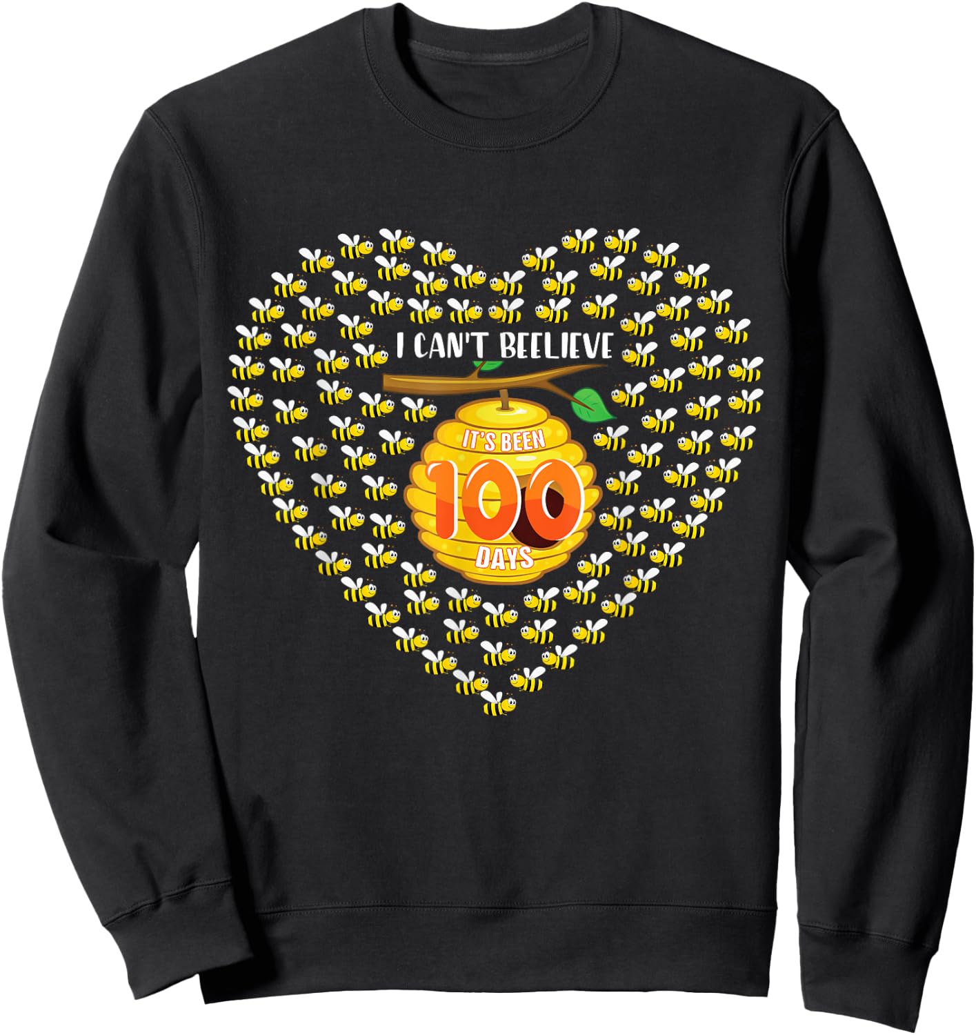 100 Days Of School Bee Hive Tree Hearts Teachers Student Kid Sweatshirt - Sweatshirt | Black