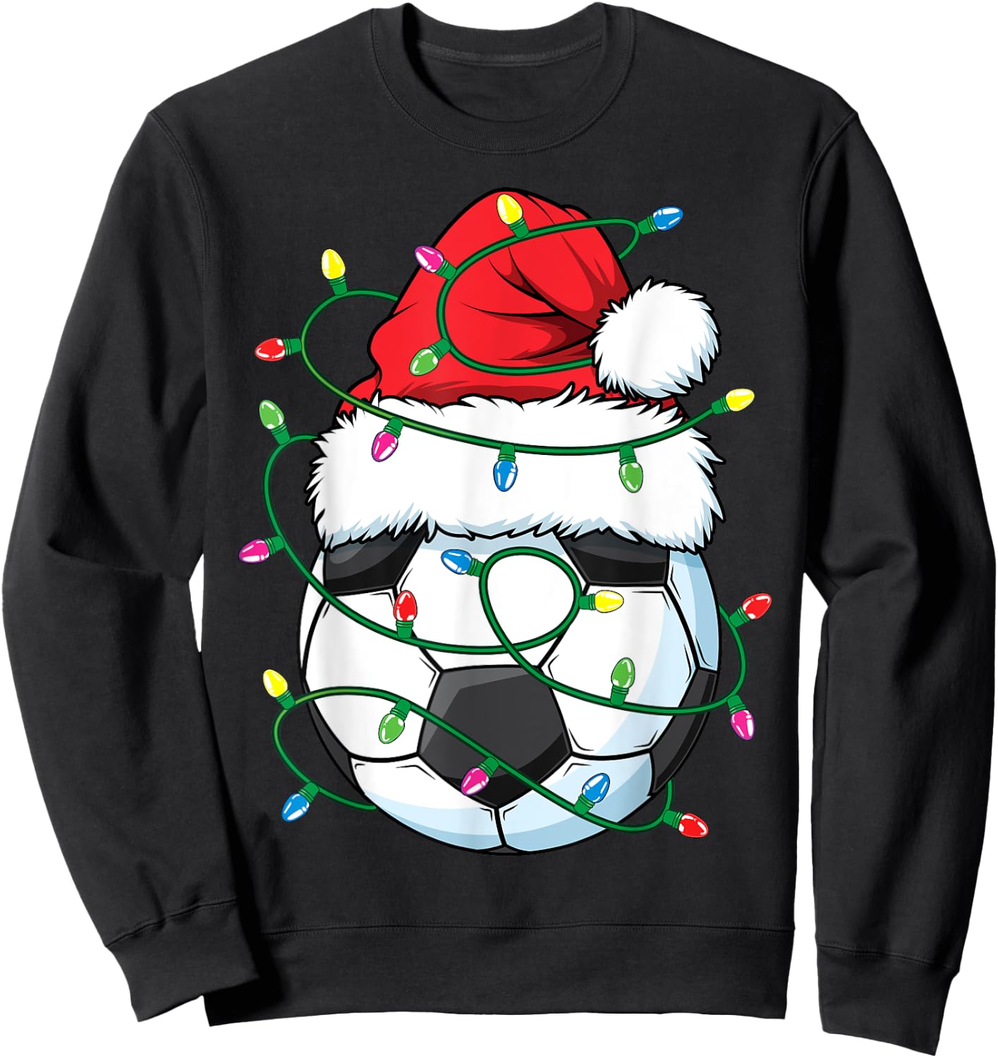 Funny Christmas Soccer Ball Santa Hat Xmas Lights Girls Boys Sweatshirt - Sweatshirt | Black