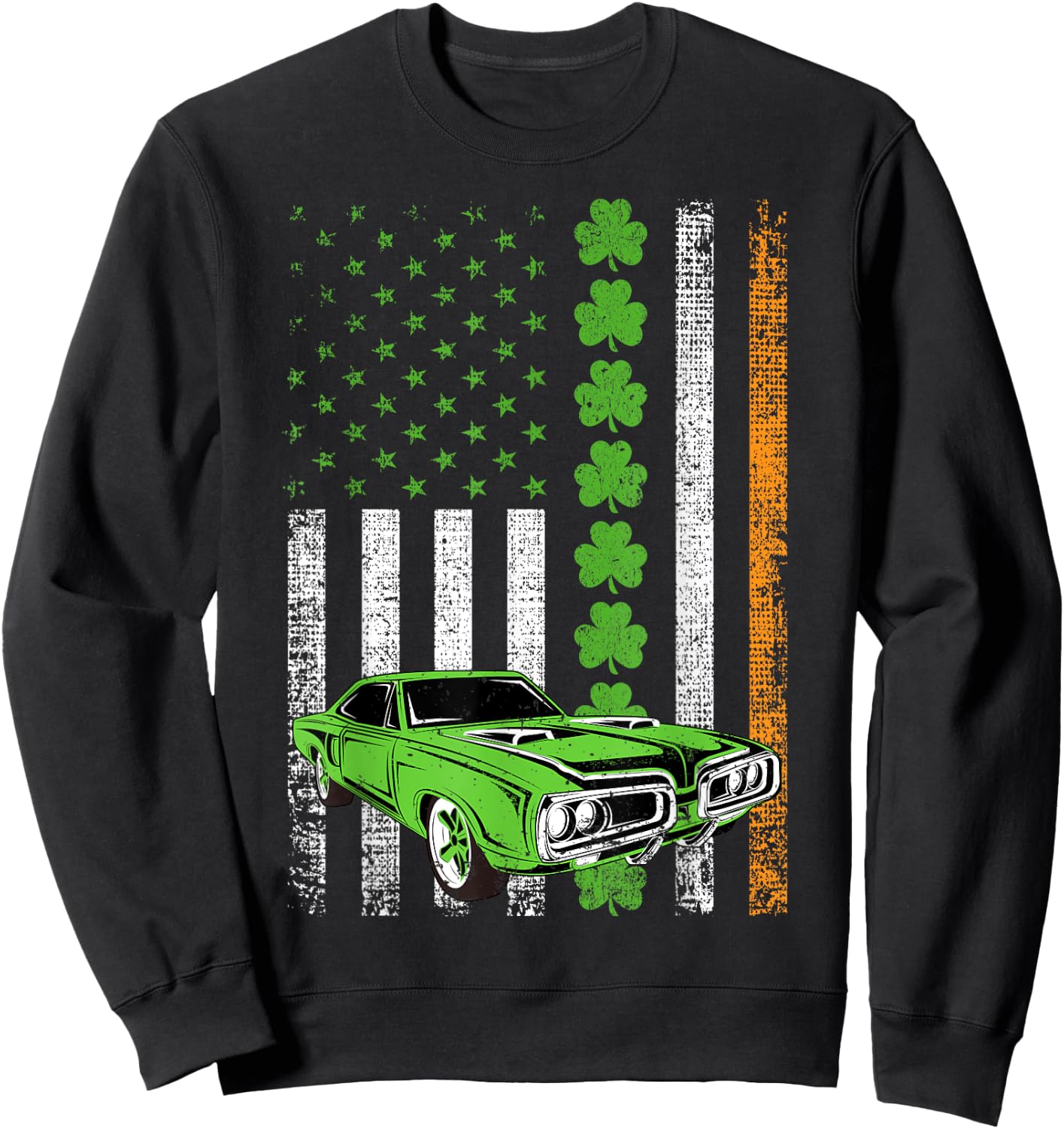Irish American Flag Lucky Car Racing St. Patrick's Day Sweatshirt - Sweatshirt | Black