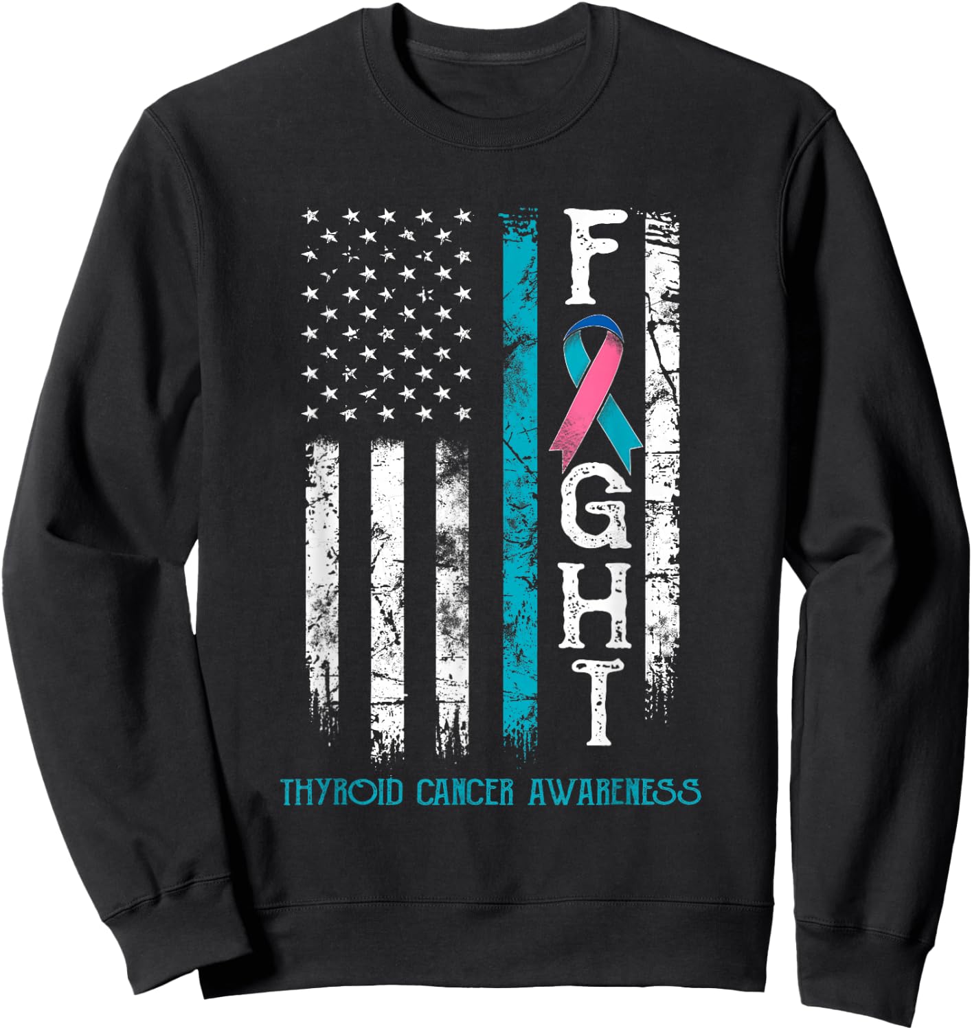 Thyroid Cancer Warrior US Flag Sweatshirt - Sweatshirt | Black