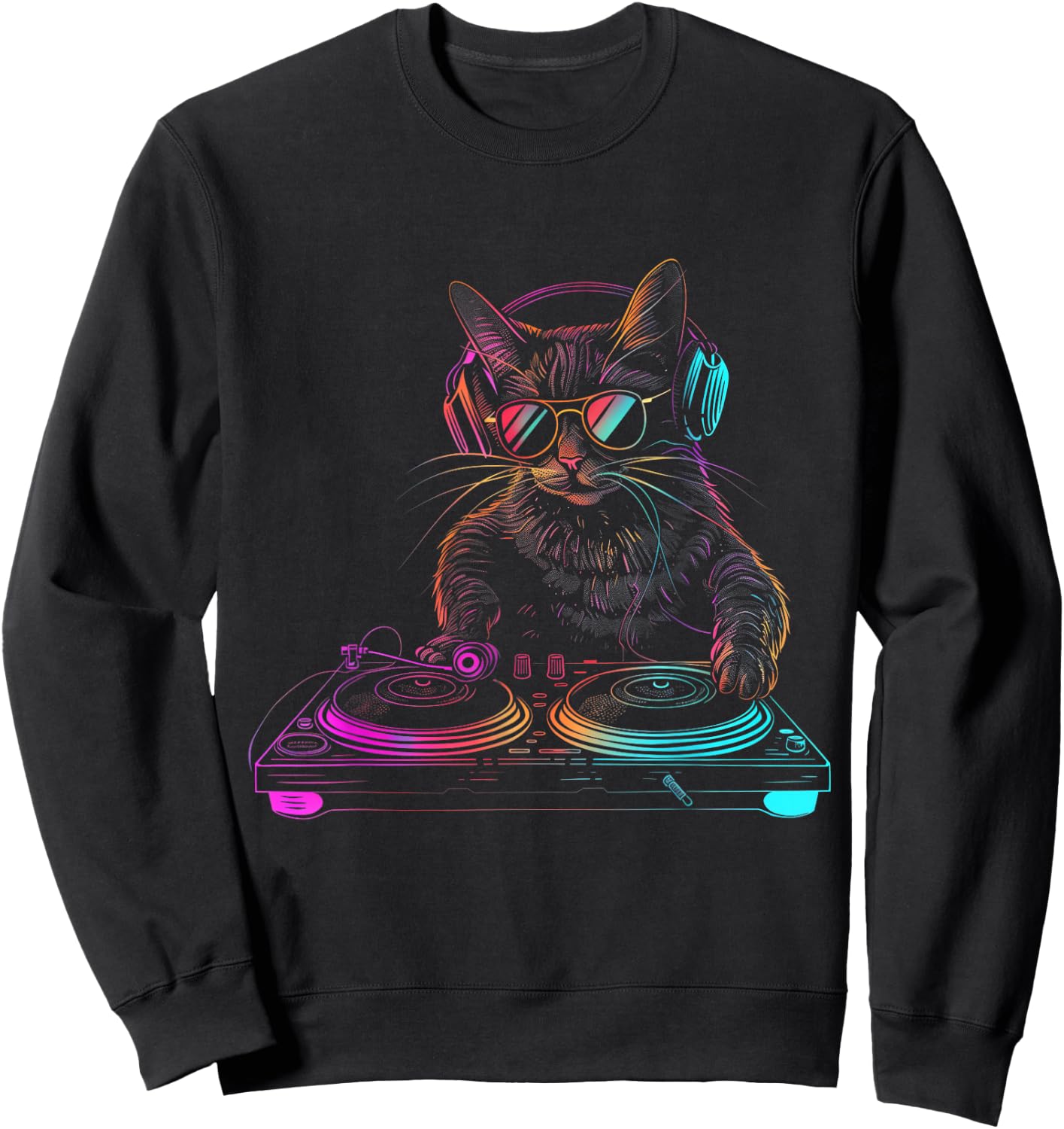 DJ Cat EDM Techno House Music Funny Cat Lover Sweatshirt - Sweatshirt | Black