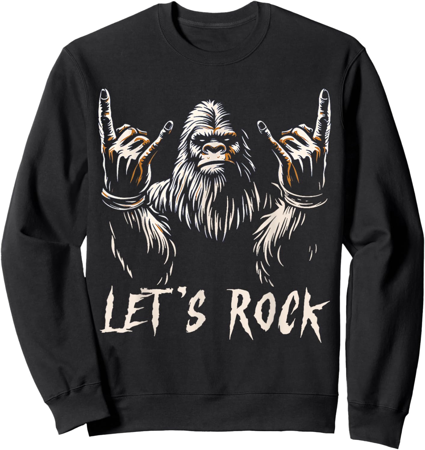 Bigfoot Rock On Funny Sasquatch Rock and Roll Let's Rock Sweatshirt - Sweatshirt | Black
