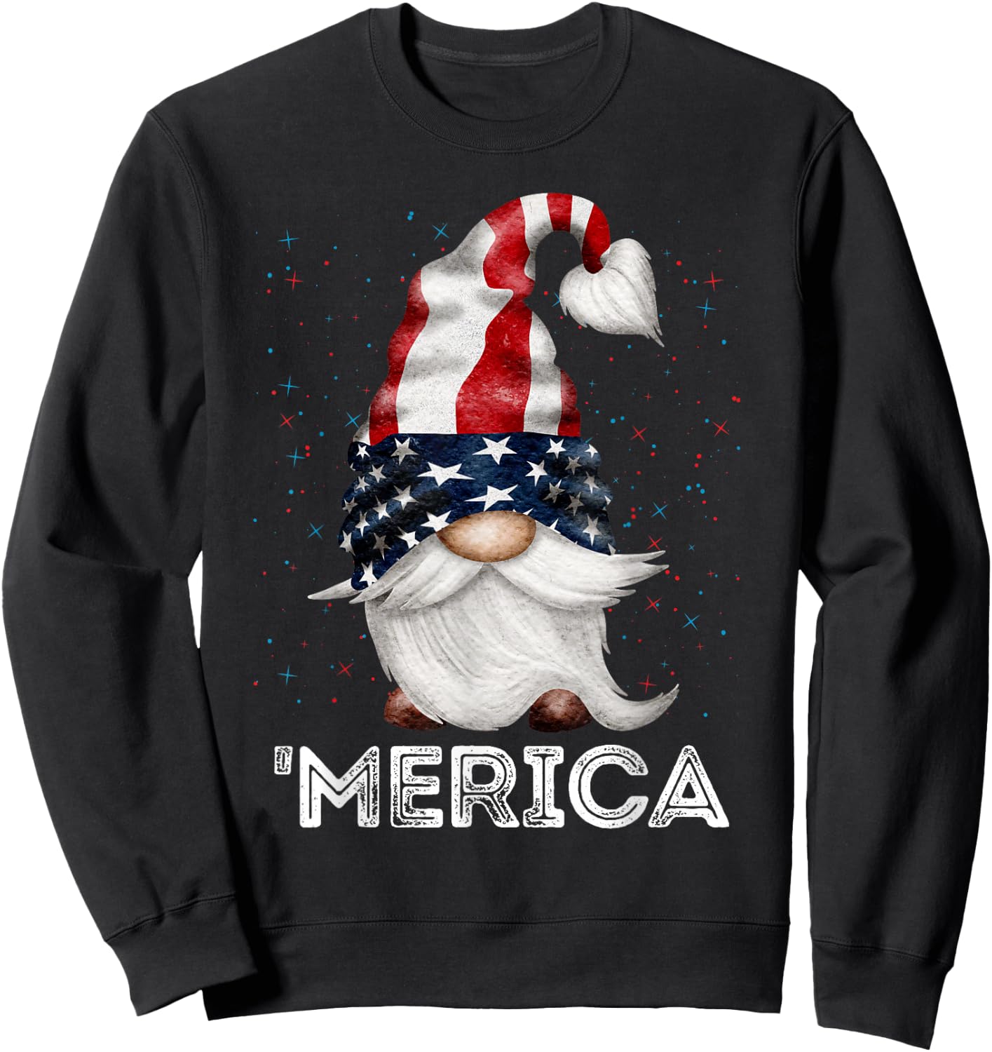 4th of July Patriotic Gnome American Flag Colored Gnome Sweatshirt - Sweatshirt | Black