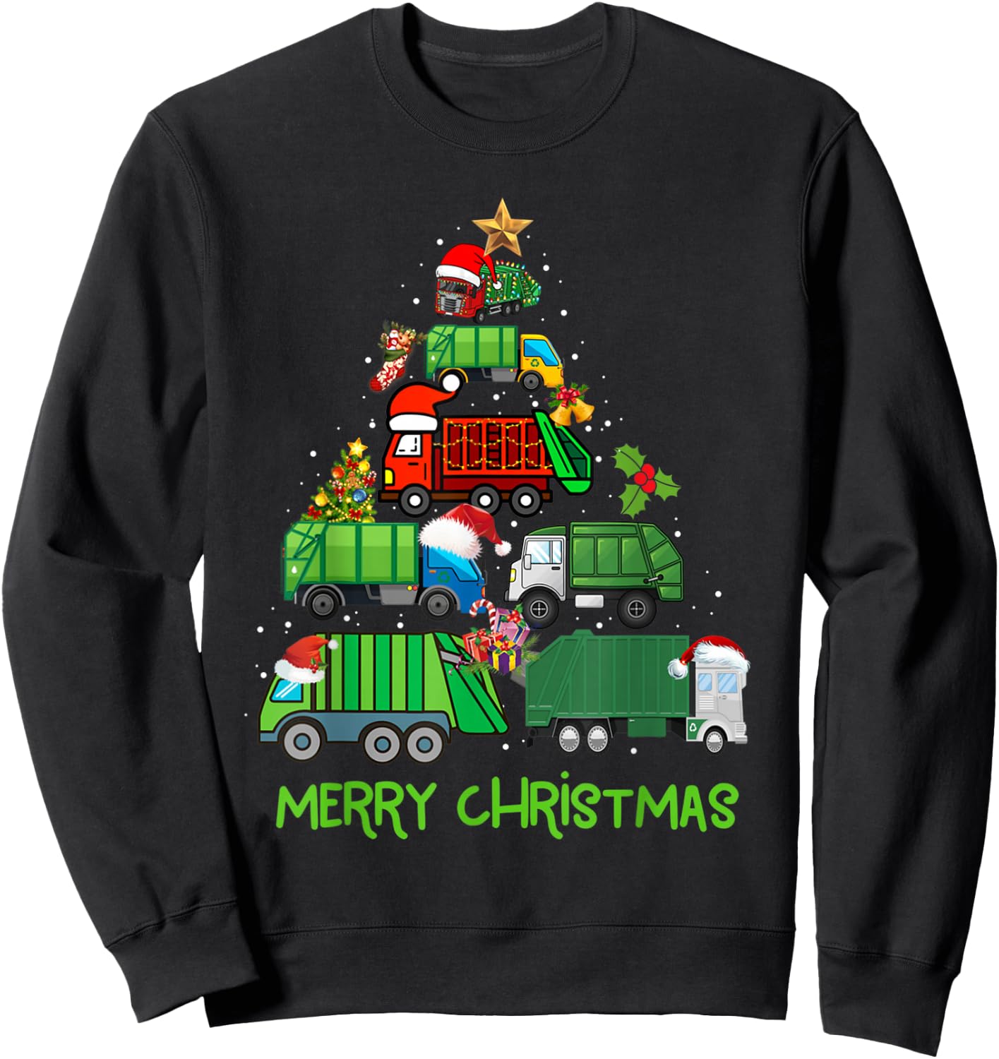 Funny Garbage Truck Christmas Tree Ornament Decor Boys Kids Sweatshirt - Sweatshirt | Black