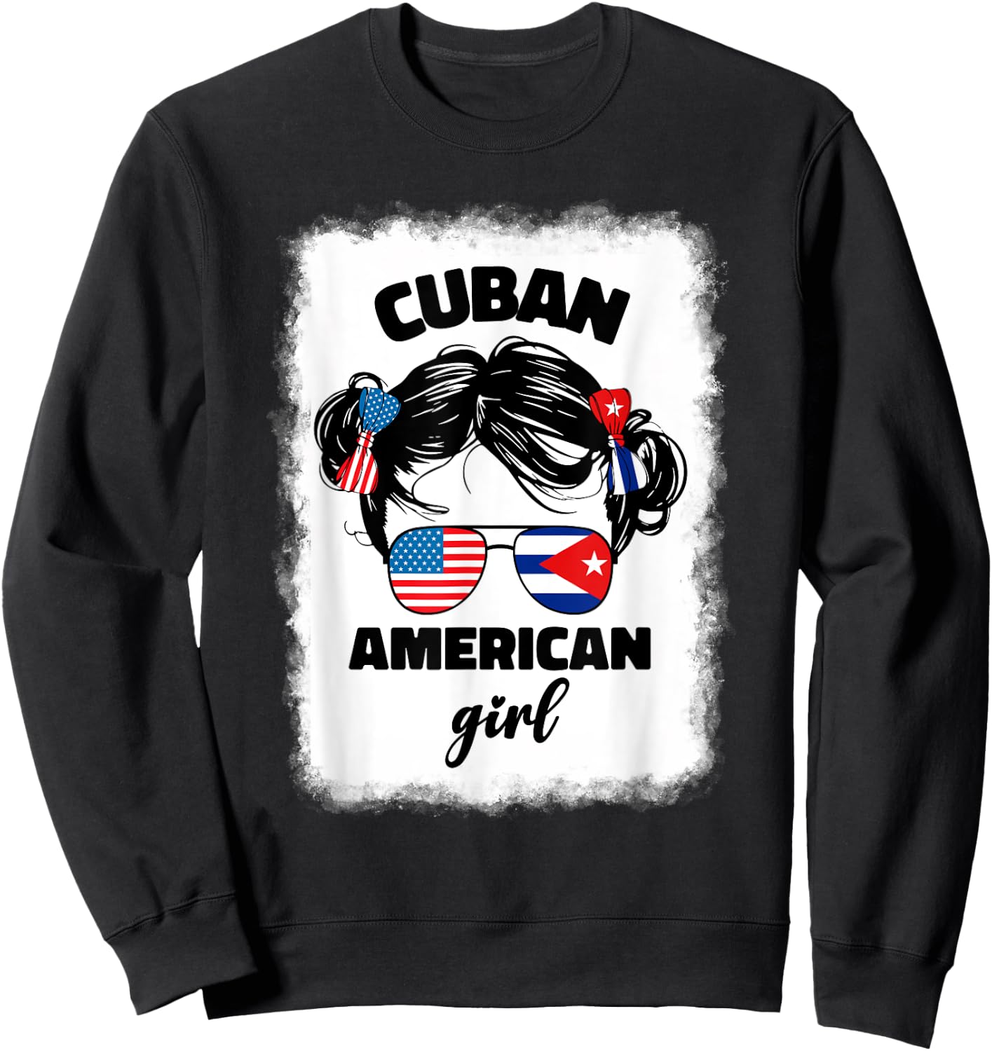 Half Cuban And American America Cuba Usa Flag Kids Girl Cute Sweatshirt - Sweatshirt | Black