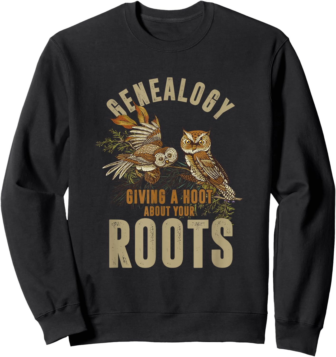 Eulen-Fan-Genealoge Genealogie Roots Geschenke Genealogy Owl - -Adults - Black - Small - Short Sleeve - Cotton 60%, Polyester 40% Sweatshirt - Sweatshirt | Black