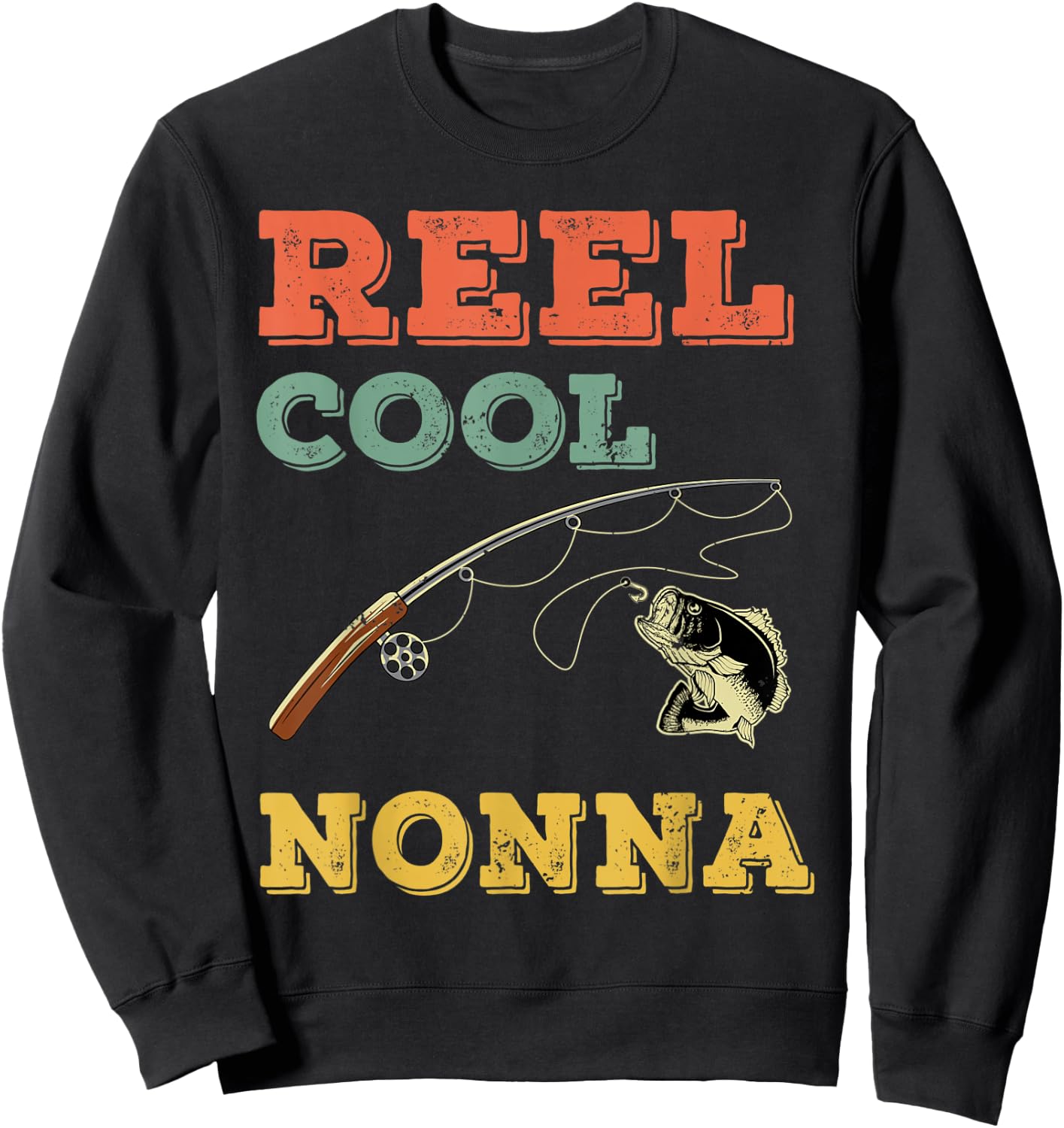 Reel Cool Fish Nonna Fisher Woman Grandma Bass Fishing Sweatshirt - Sweatshirt | Black
