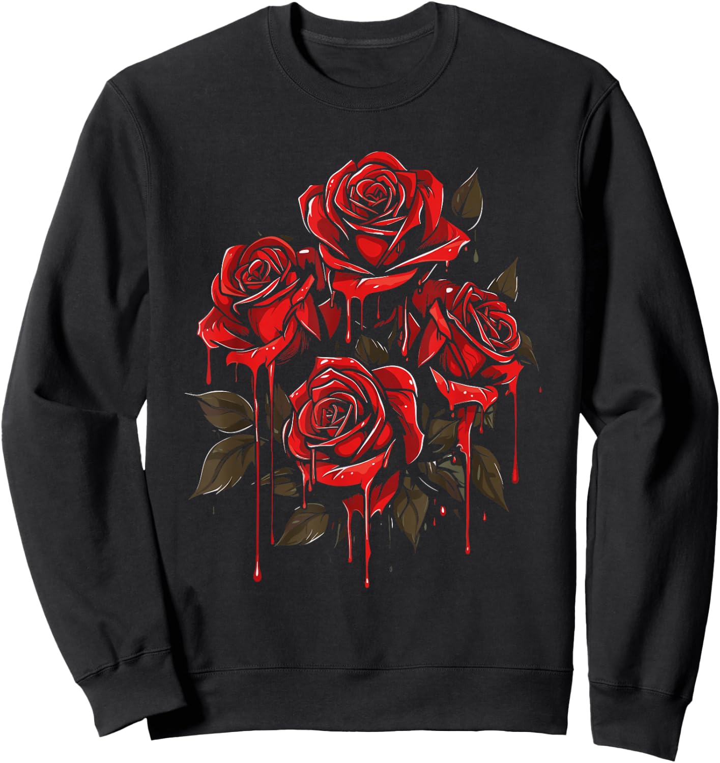 Red Rose Floral - Gothic Flower Goth Dripping Rose Sweatshirt - Sweatshirt | Black