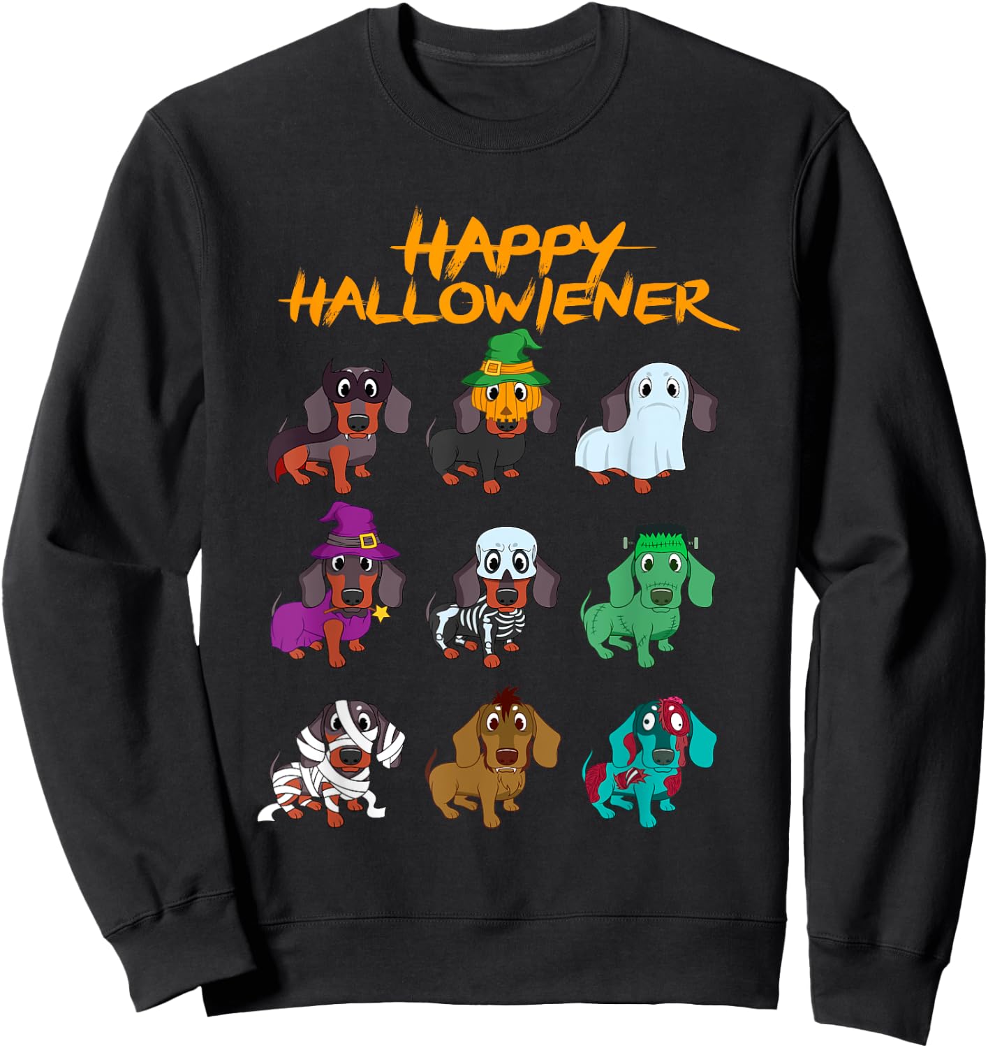Happy Hallowiener Funny Halloween Daschund Weiner Dog Gift Women Kids Sweatshirt - Sweatshirt | Black